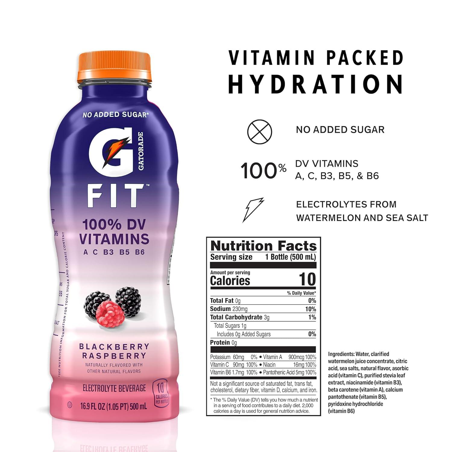 imageGatorade Fit Electrolyte Beverage Healthy Real Hydration New 20 4 Flavor Variety Pack 169oz Bottles 12 PackBlackberry Raspberry