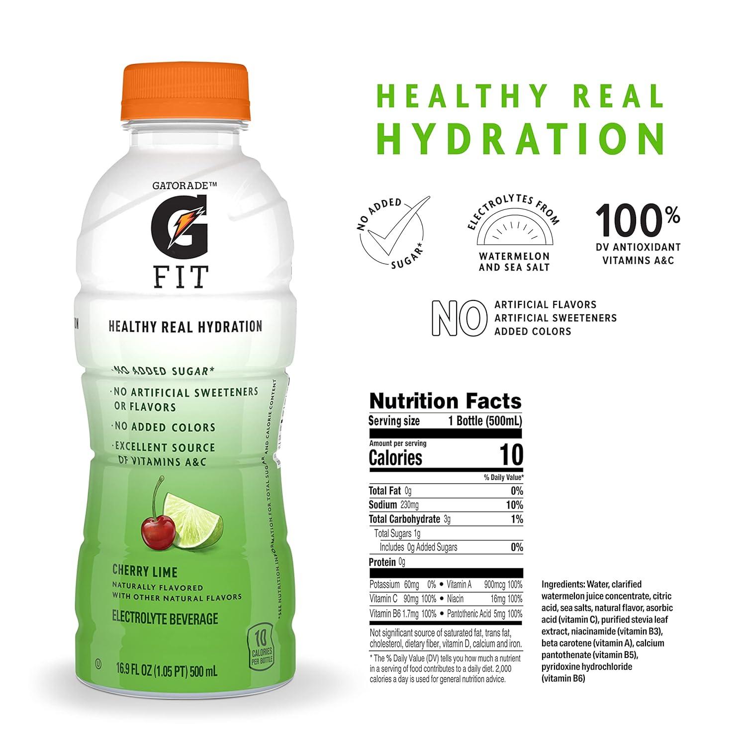imageGatorade Fit Electrolyte Beverage Healthy Real Hydration New 20 4 Flavor Variety Pack 169oz Bottles 12 PackCherry Lime