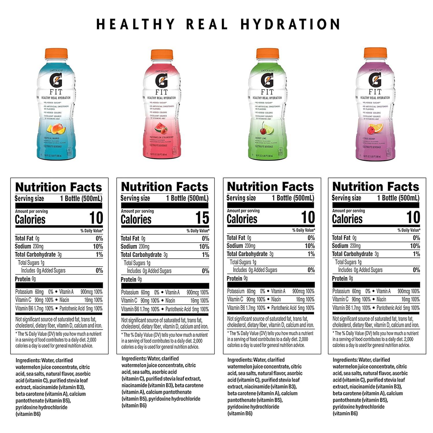 imageGatorade Fit Electrolyte Beverage Healthy Real Hydration New 20 4 Flavor Variety Pack 169oz Bottles 12 PackCherry Lime Variety Pack