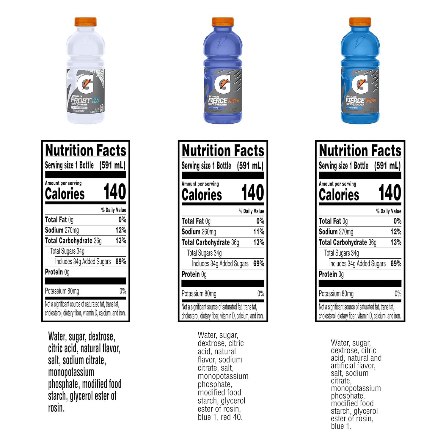 imageGatorade Original Thirst Quencher 3Flavor Frost Variety Pack 20 Fl Ounce Pack of 12Fierce Variety Pack