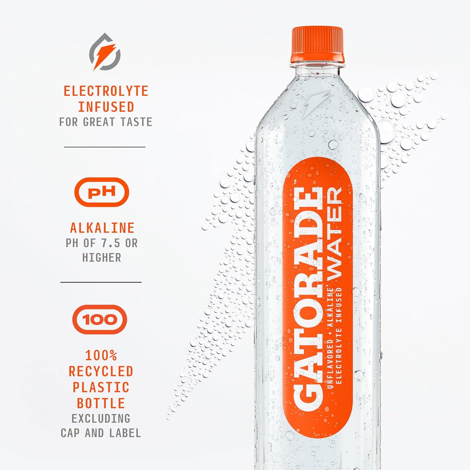 imageGatorade Water Electrolyte Infused for Great Taste Alkaline PH 75 or higher Unflavored 1L Pack of 6Unflavored