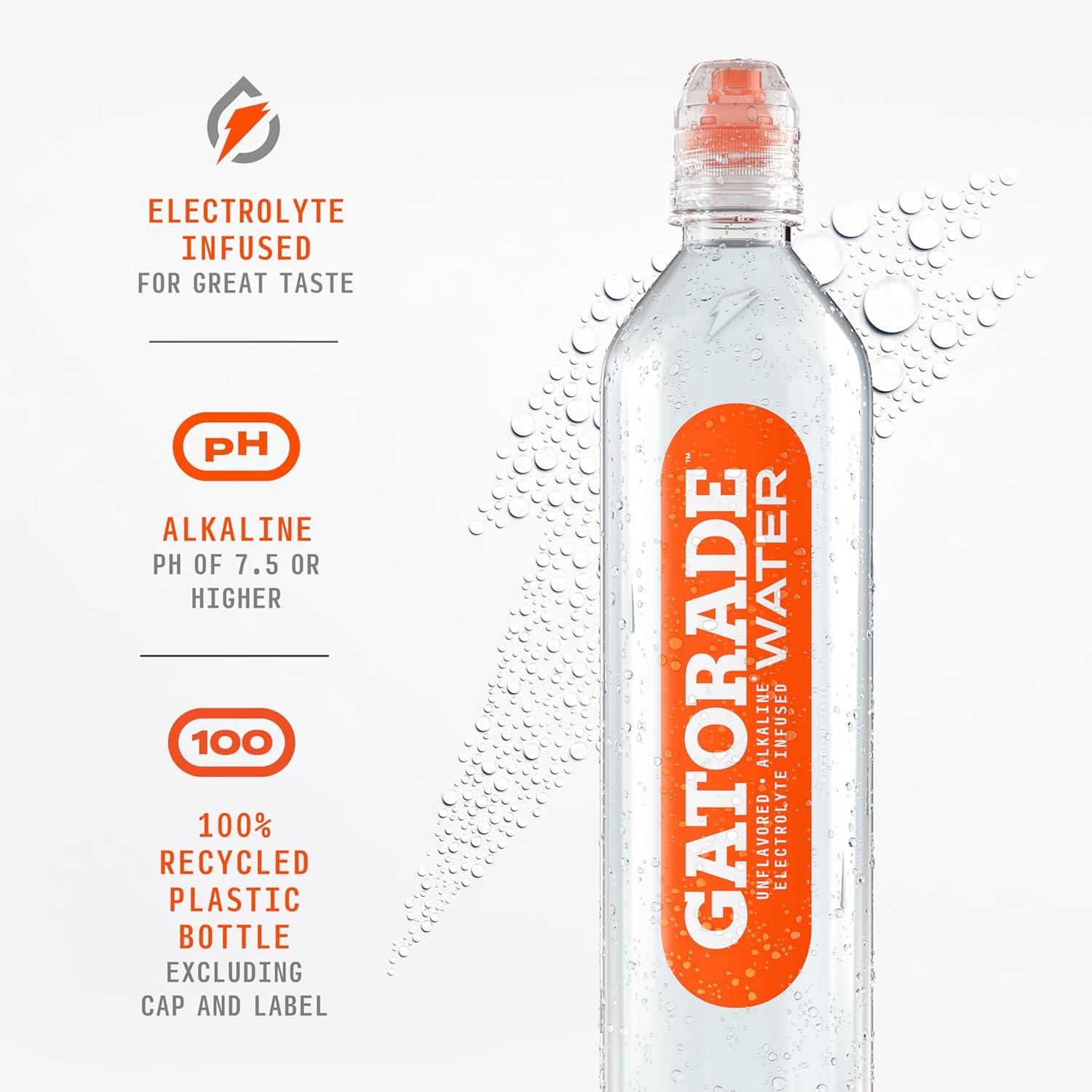 imageGatorade Water Electrolyte Infused for Great Taste Alkaline PH 75 or higher Unflavored 1L Pack of 6Unflavored