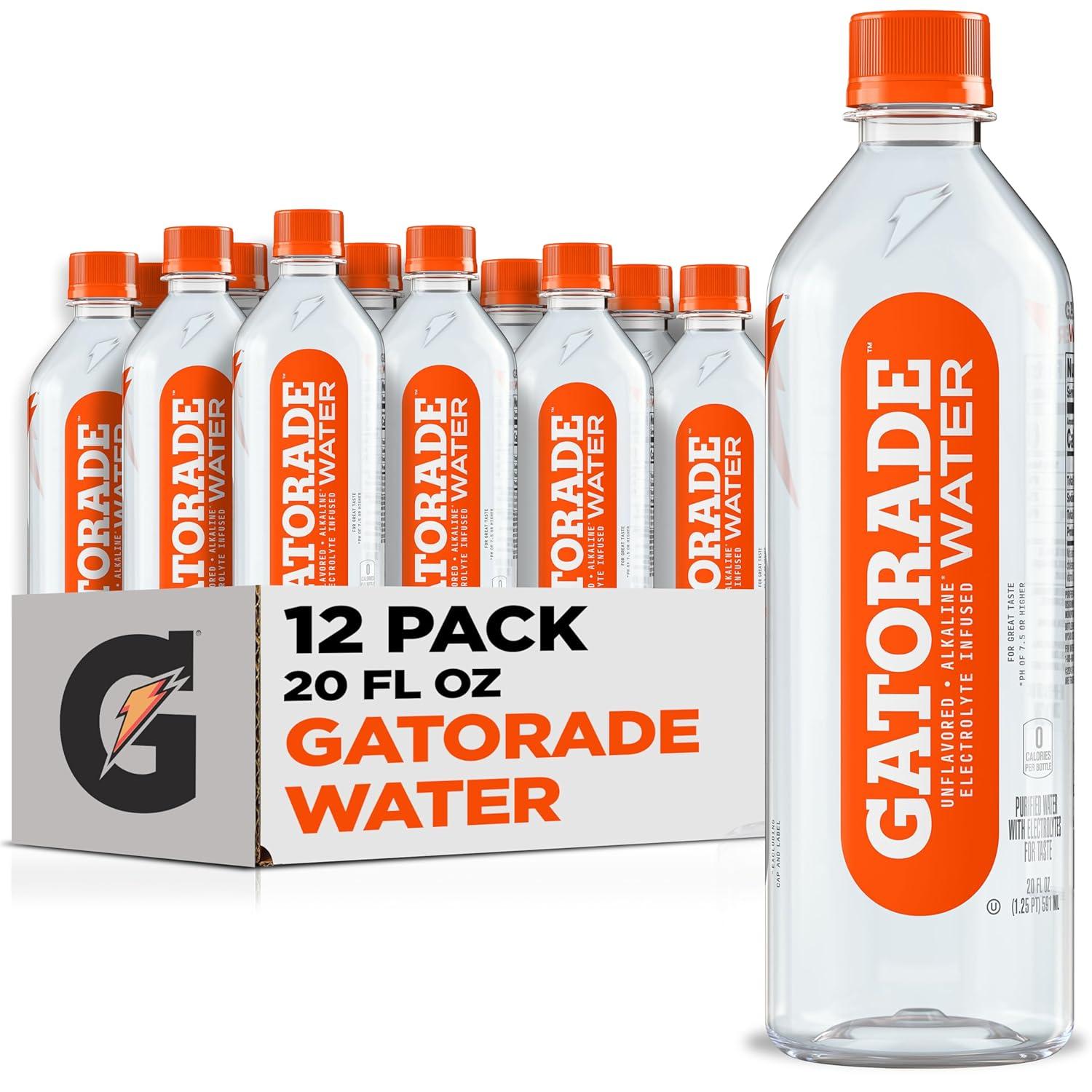 imageGatorade Water Electrolyte Infused for Great Taste Alkaline PH 75 or higher Unflavored 1L Pack of 6Unflavored