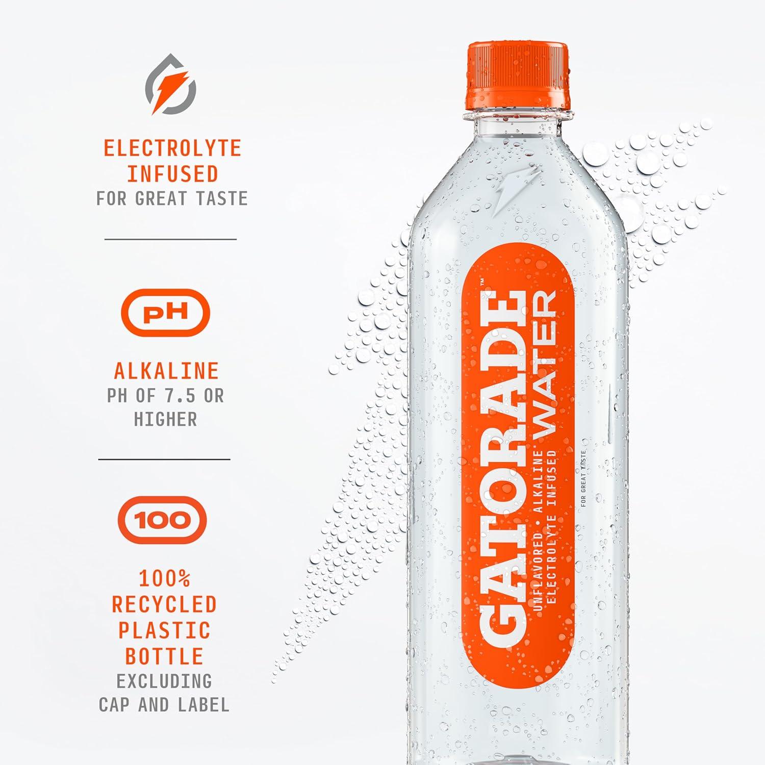 imageGatorade Water Electrolyte Infused for Great Taste Alkaline PH 75 or higher Unflavored 1L Pack of 6Unflavored