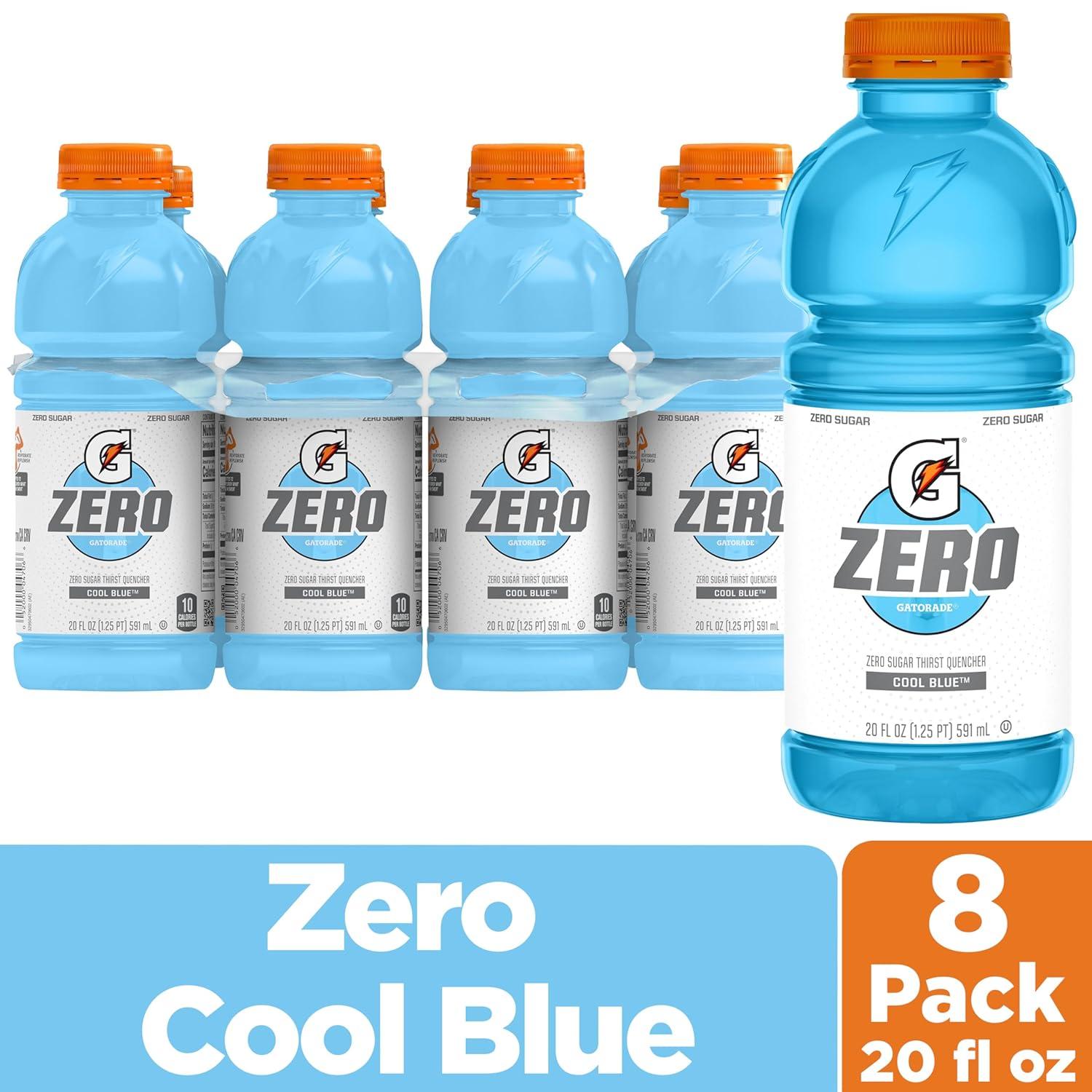 imageGatorade Zero Sugar Thirst Quencher Sports Drinks LemonLime 20 Ounce Bottles Pack of 8Zero Sugar Cool Blue