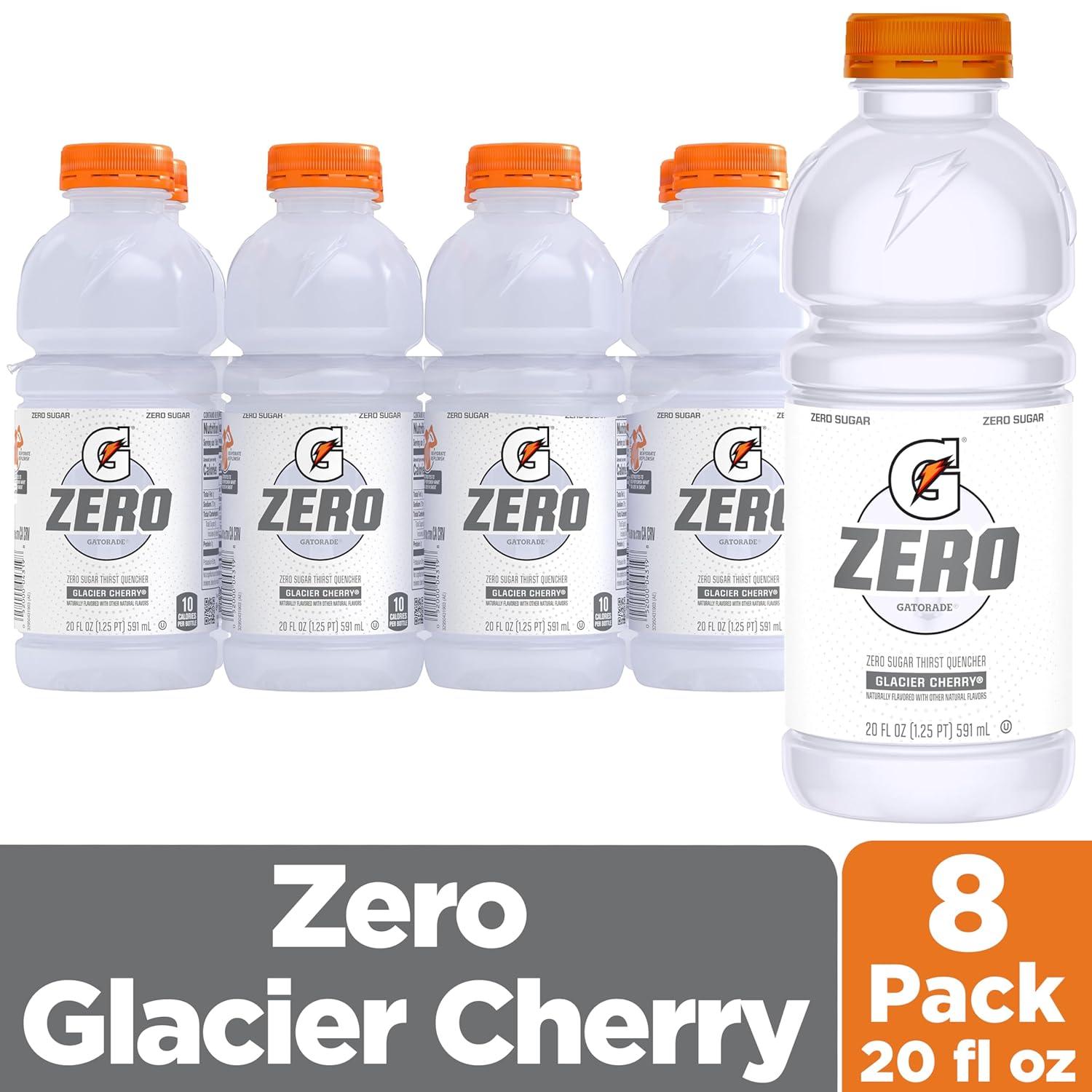 imageGatorade Zero Sugar Thirst Quencher Sports Drinks LemonLime 20 Ounce Bottles Pack of 8Zero Sugar Glacier Cherry