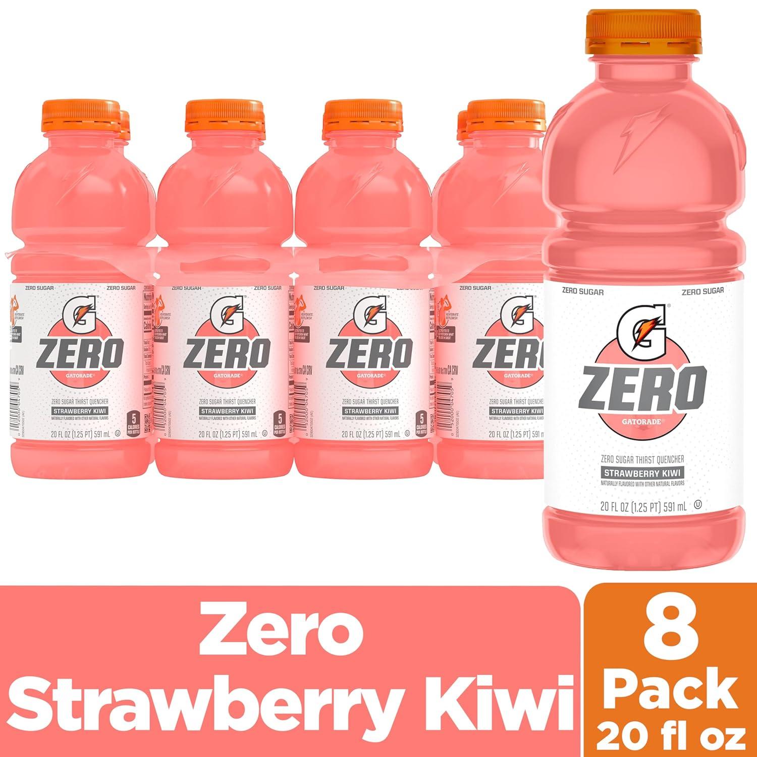 imageGatorade Zero Sugar Thirst Quencher Sports Drinks LemonLime 20 Ounce Bottles Pack of 8Zero Sugar Strawberry Kiwi