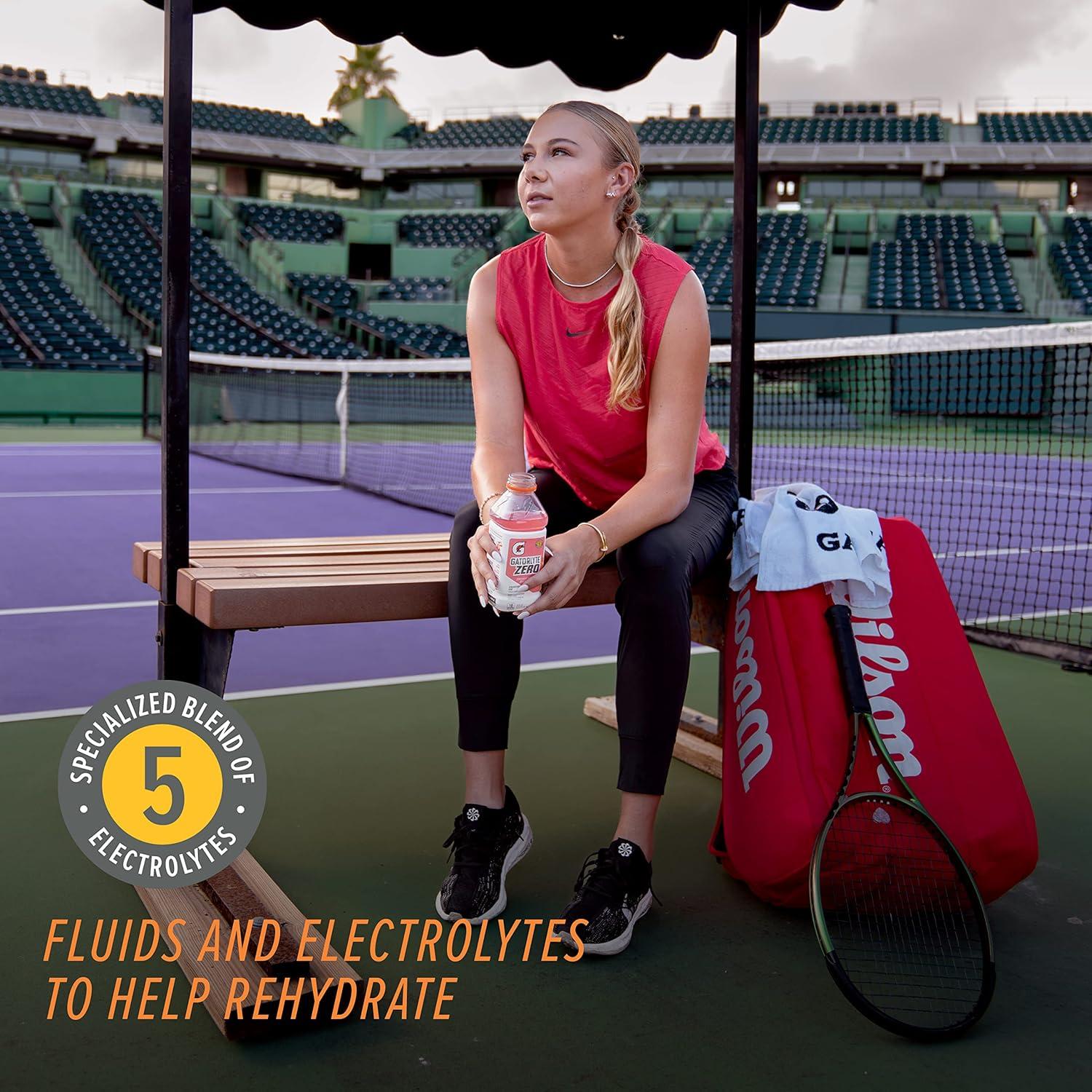 imageGatorlyte Zero Electrolyte Beverage Strawberry Kiwi Zero Sugar Hydration Specialized Blend of 5 Electrolytes No Artificial Sweeteners or Flavors 20 Oz Bottles Pack of 12Zero Lemon Lime