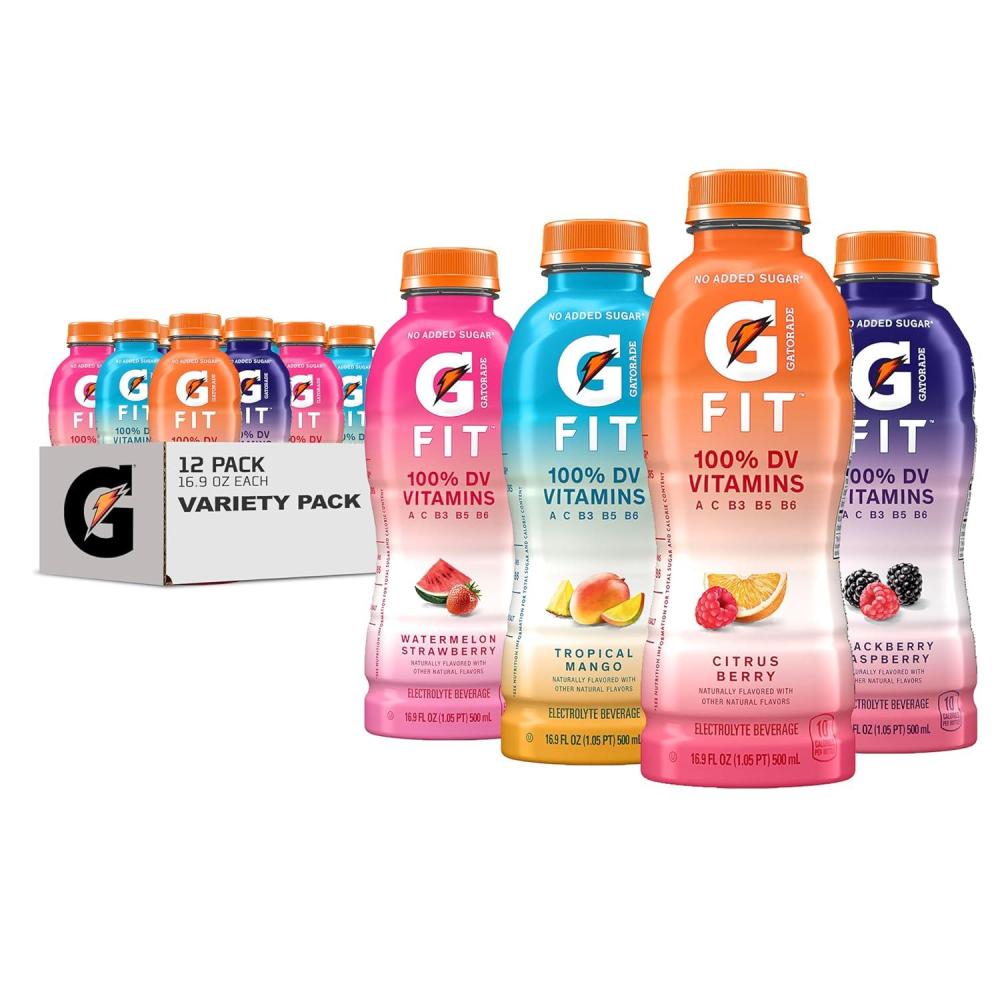 imageGatorade Fit Electrolyte Beverage Healthy Real Hydration New 20 4 Flavor Variety Pack 169oz Bottles 12 Pack4Flavor Variety Pack