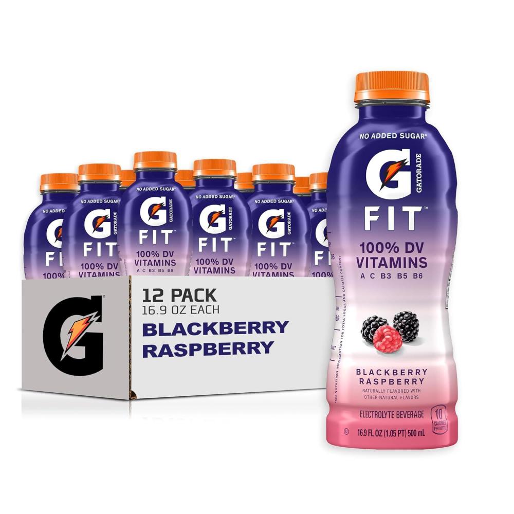 imageGatorade Fit Electrolyte Beverage Healthy Real Hydration New 20 4 Flavor Variety Pack 169oz Bottles 12 PackBlackberry Raspberry