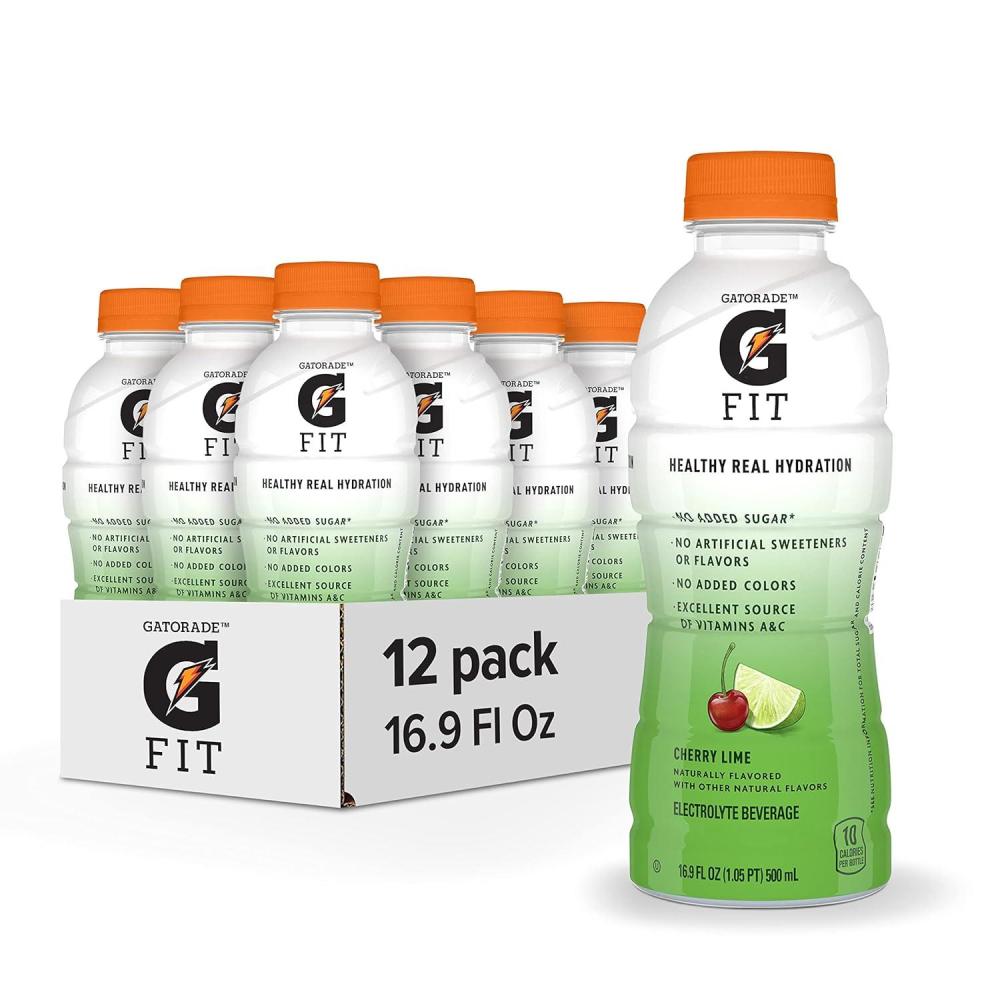 imageGatorade Fit Electrolyte Beverage Healthy Real Hydration New 20 4 Flavor Variety Pack 169oz Bottles 12 PackCherry Lime