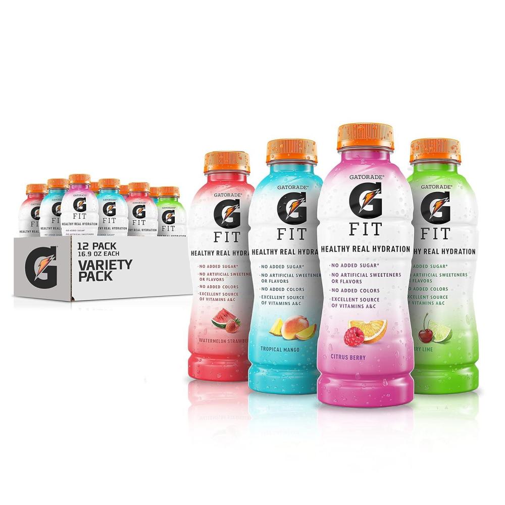 imageGatorade Fit Electrolyte Beverage Healthy Real Hydration New 20 4 Flavor Variety Pack 169oz Bottles 12 PackCherry Lime Variety Pack