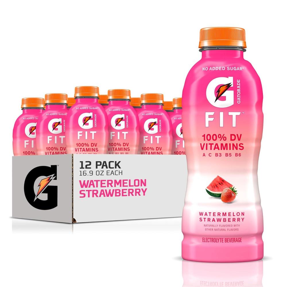 imageGatorade Fit Electrolyte Beverage Healthy Real Hydration New 20 4 Flavor Variety Pack 169oz Bottles 12 PackWatermelon Strawberry