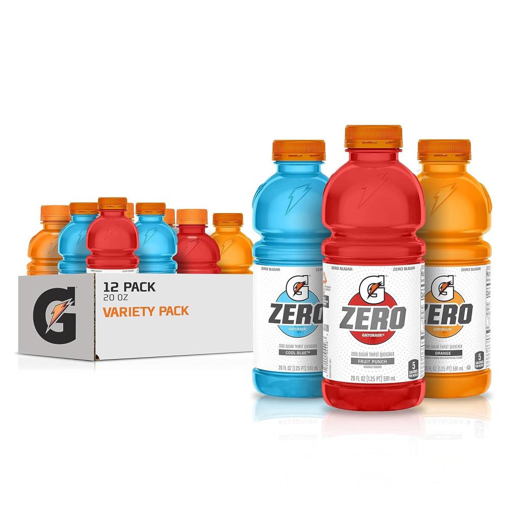 imageGatorade G Zero Thirst Quencher 3 Flavor Variety Pack 20oz Bottles 12 PackZero Fruit Punch Variety Pack