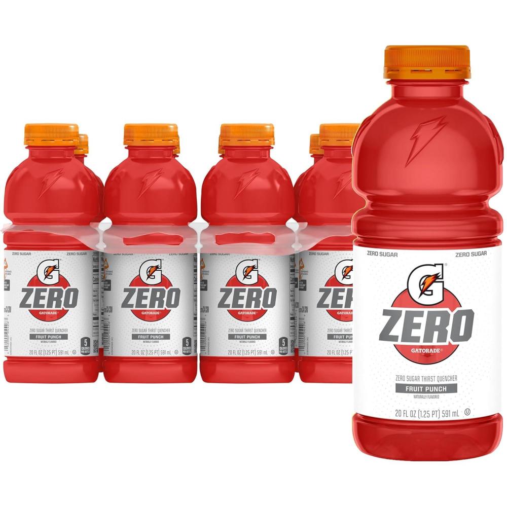 imageGatorade Zero Sugar Thirst Quencher Sports Drinks LemonLime 20 Ounce Bottles Pack of 8Zero Sugar Fruit Punch