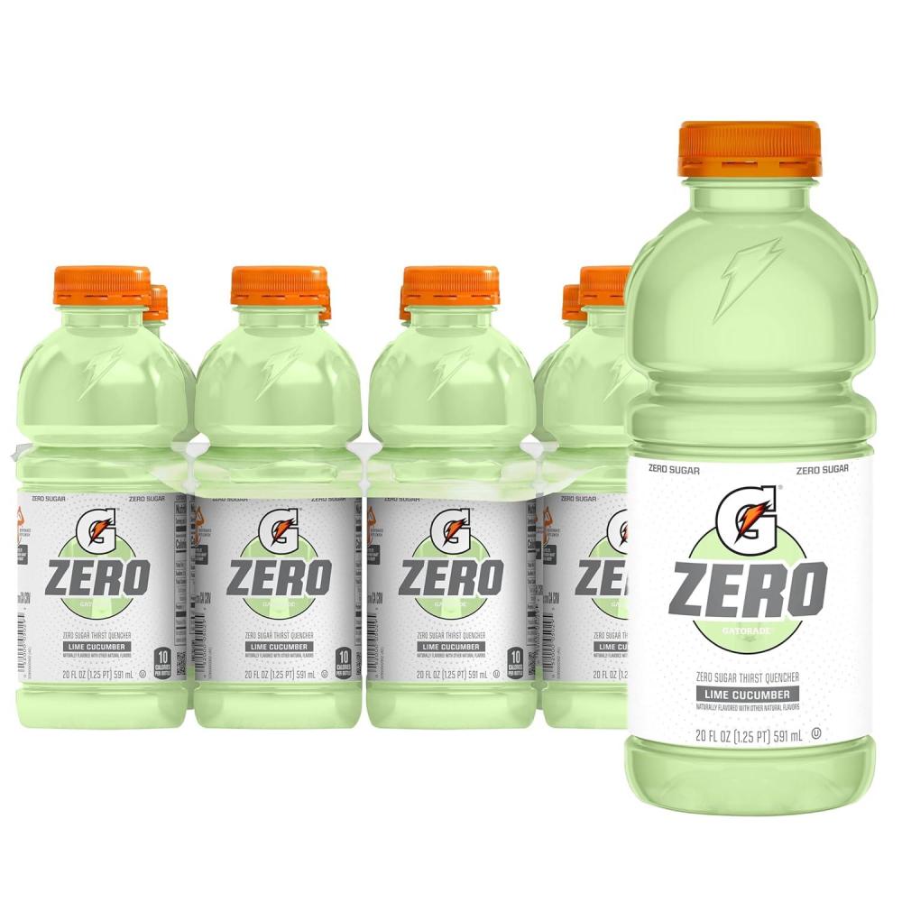 imageGatorade Zero Sugar Thirst Quencher Sports Drinks LemonLime 20 Ounce Bottles Pack of 8Zero Sugar  Lime Cucumber