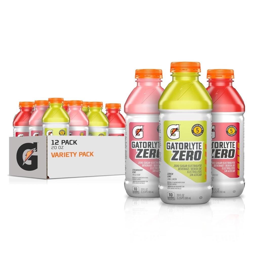 imageGatorlyte Zero Electrolyte Beverage Strawberry Kiwi Zero Sugar Hydration Specialized Blend of 5 Electrolytes No Artificial Sweeteners or Flavors 20 Oz Bottles Pack of 12Zero Variety Pack