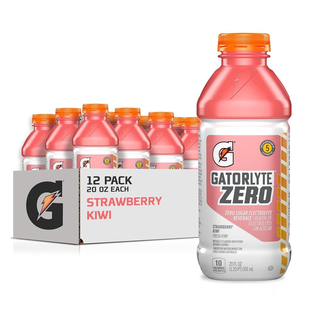 imageGatorlyte Zero Electrolyte Beverage Strawberry Kiwi Zero Sugar Hydration Specialized Blend of 5 Electrolytes No Artificial Sweeteners or Flavors 20 Oz Bottles Pack of 12Zero Strawberry Kiwi