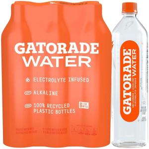 Gatorade Water, Electrolyte Infused for Great Taste, Alkaline PH 7.5 or higher, Unflavored, 1L (Pack of 6)(Unflavored)