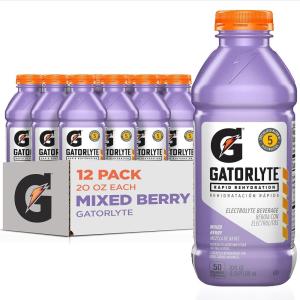 Gatorlyte Rapid Rehydration Electrolyte Beverage, Orange, 20oz Bottles (12 Pack)(Mixedberry Berry)