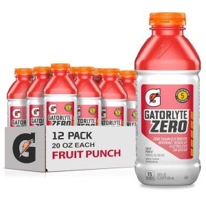 Gatorlyte Zero Electrolyte Beverage, Strawberry Kiwi, Zero Sugar Hydration, Specialized Blend of 5 Electrolytes, No Artificial Sweeteners or Flavors, 20 Oz Bottles (Pack of 12)(Fruit Punch)