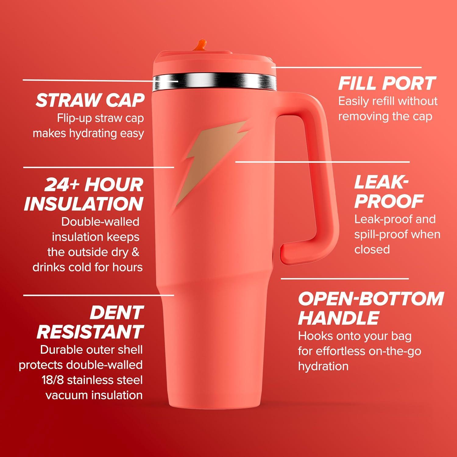 imageGatorade Crossover Stainless Steel Tumbler Bottle White DoubleWall Insulation 36 fl ozCoral