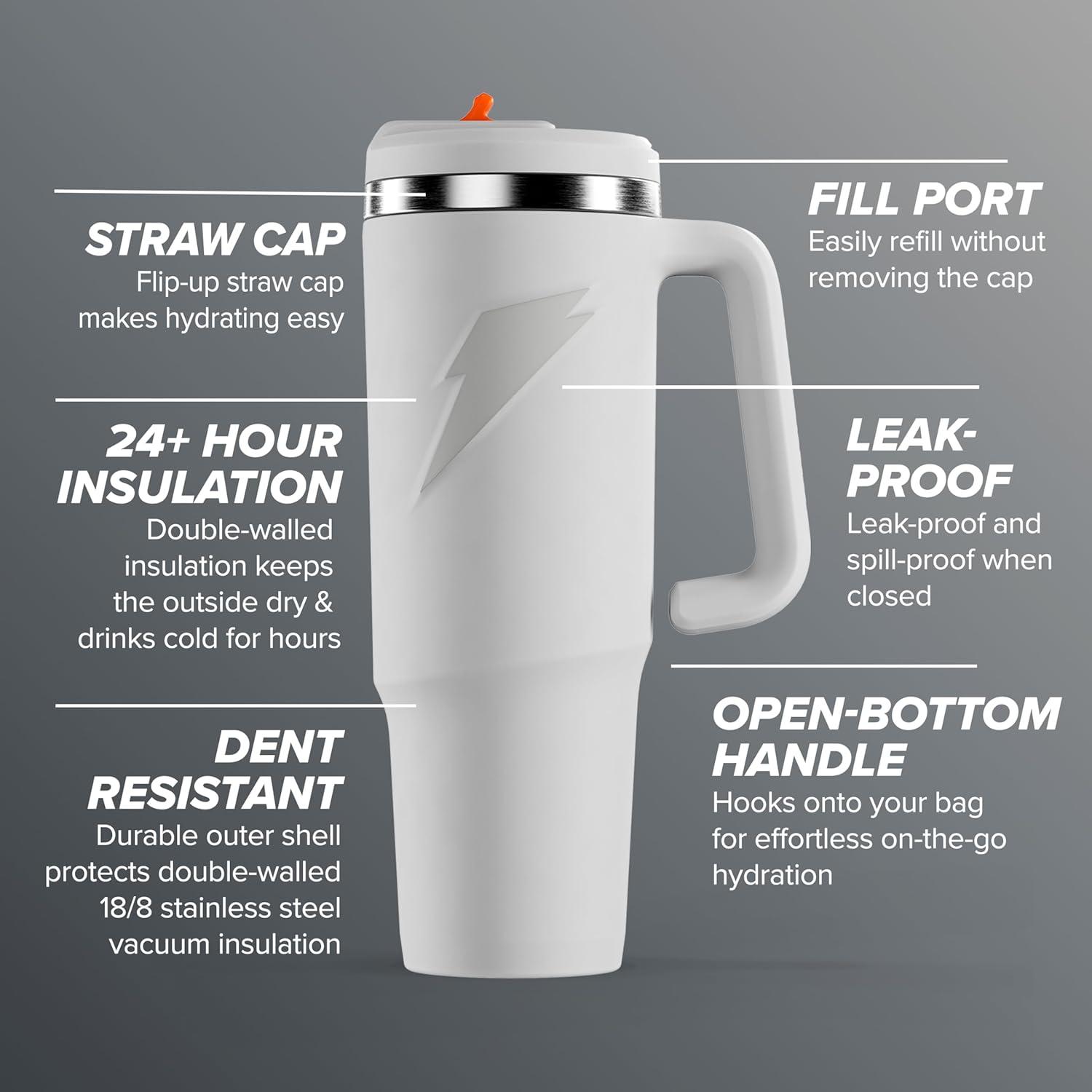 imageGatorade Crossover Stainless Steel Tumbler Bottle White DoubleWall Insulation 36 fl ozWhite