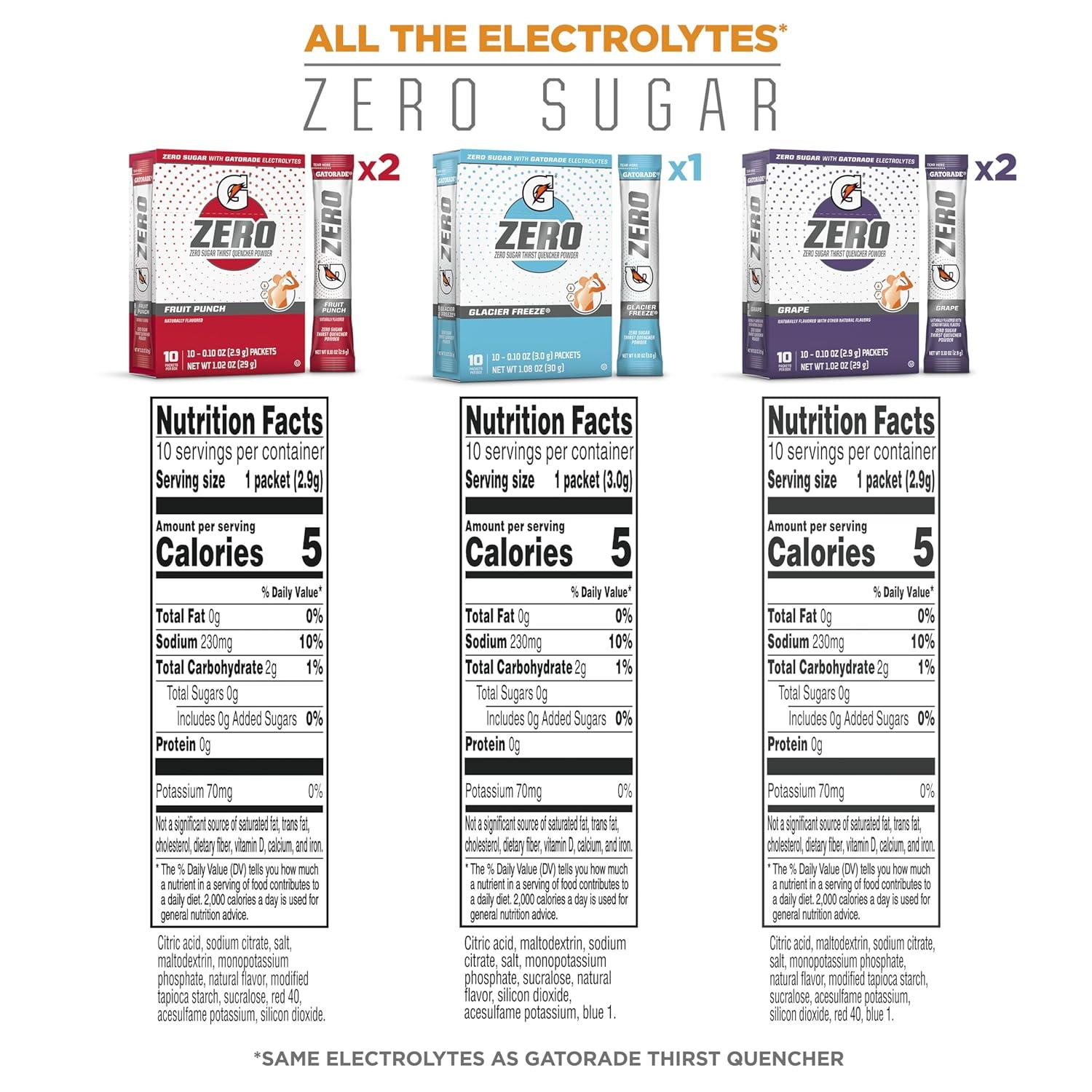 imageGatorade G Zero Powder Fruit Punch Variety Pack 010oz Individual Packets 10 Count Pack of 5Fruit Punch Variety