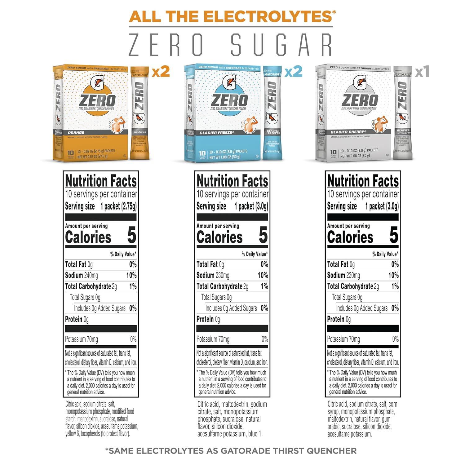 imageGatorade G Zero Powder Fruit Punch Variety Pack 010oz Individual Packets 10 Count Pack of 5Glacier Cherry Variety