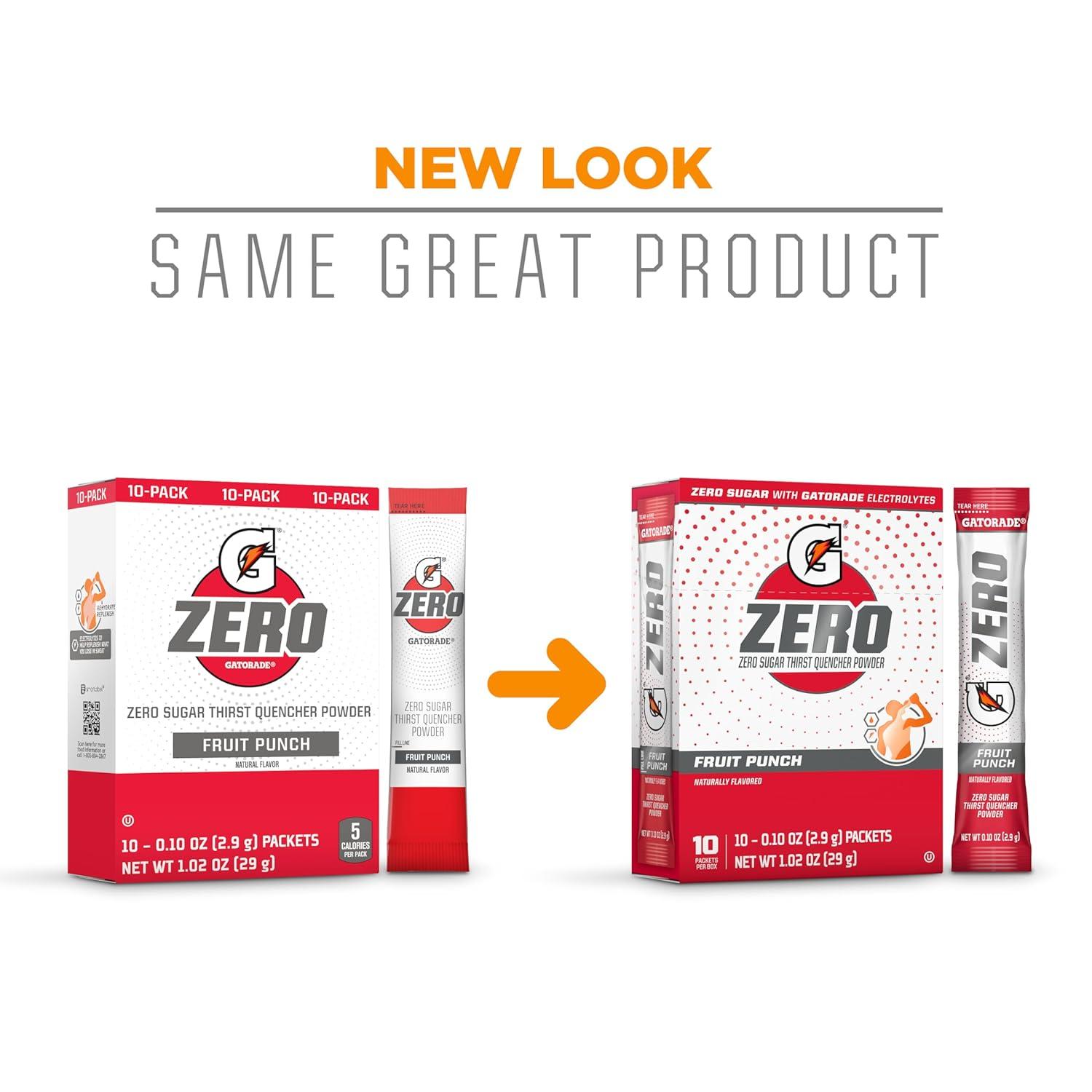 imageGatorade G Zero Sports Drink Mix Powder Packets Fruit Punch Electrolyte Powder Drink Mix for Hydration Zero Sugar Total 120 PacketsFruit Punch