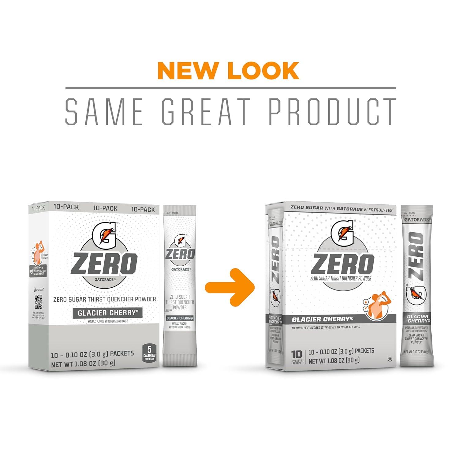 imageGatorade G Zero Sports Drink Mix Powder Packets Fruit Punch Electrolyte Powder Drink Mix for Hydration Zero Sugar Total 120 PacketsGlacier Cherry