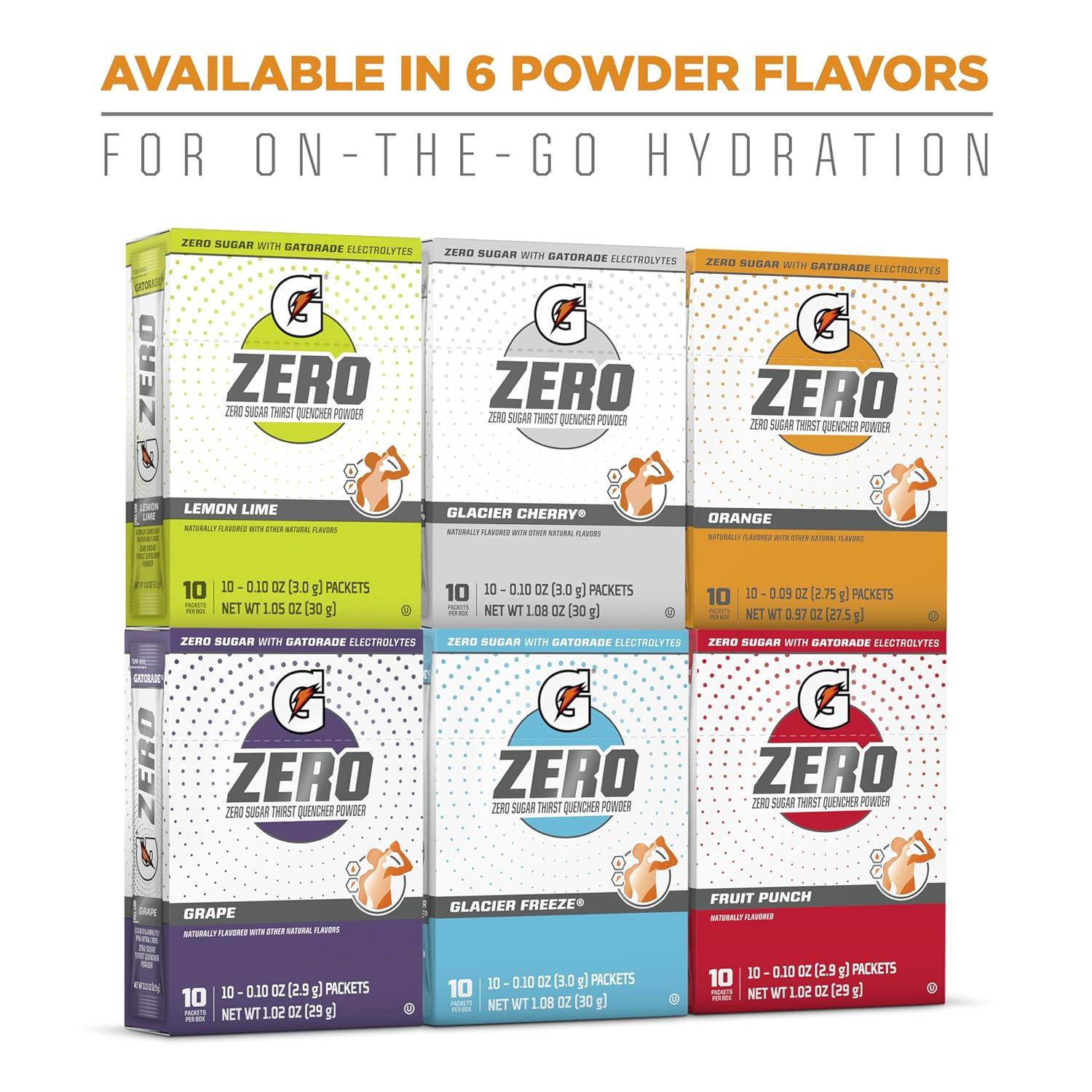 imageGatorade G Zero Sports Drink Mix Powder Packets Fruit Punch Electrolyte Powder Drink Mix for Hydration Zero Sugar Total 120 PacketsGlacier Cherry