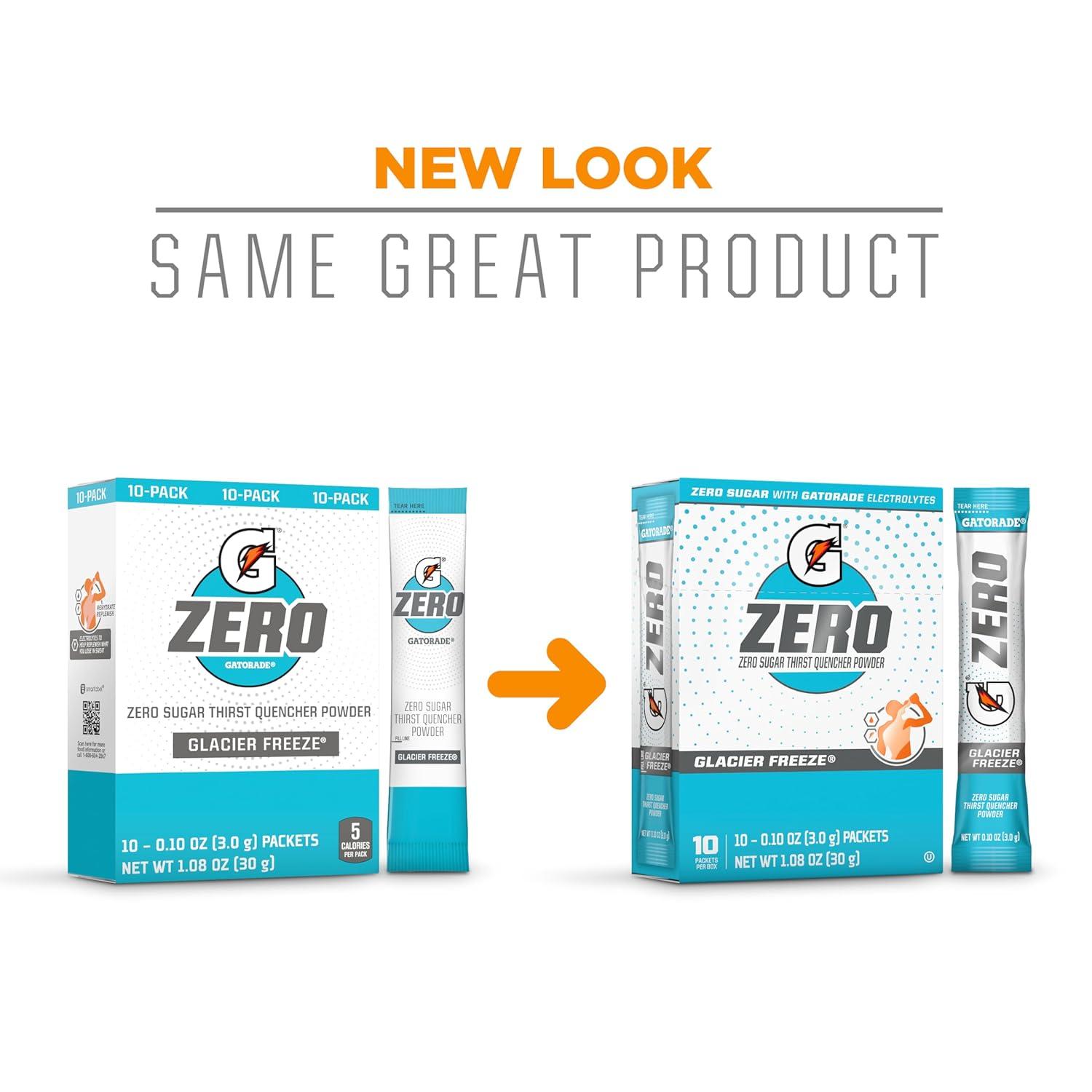 imageGatorade G Zero Sports Drink Mix Powder Packets Fruit Punch Electrolyte Powder Drink Mix for Hydration Zero Sugar Total 120 PacketsGlacier Freeze