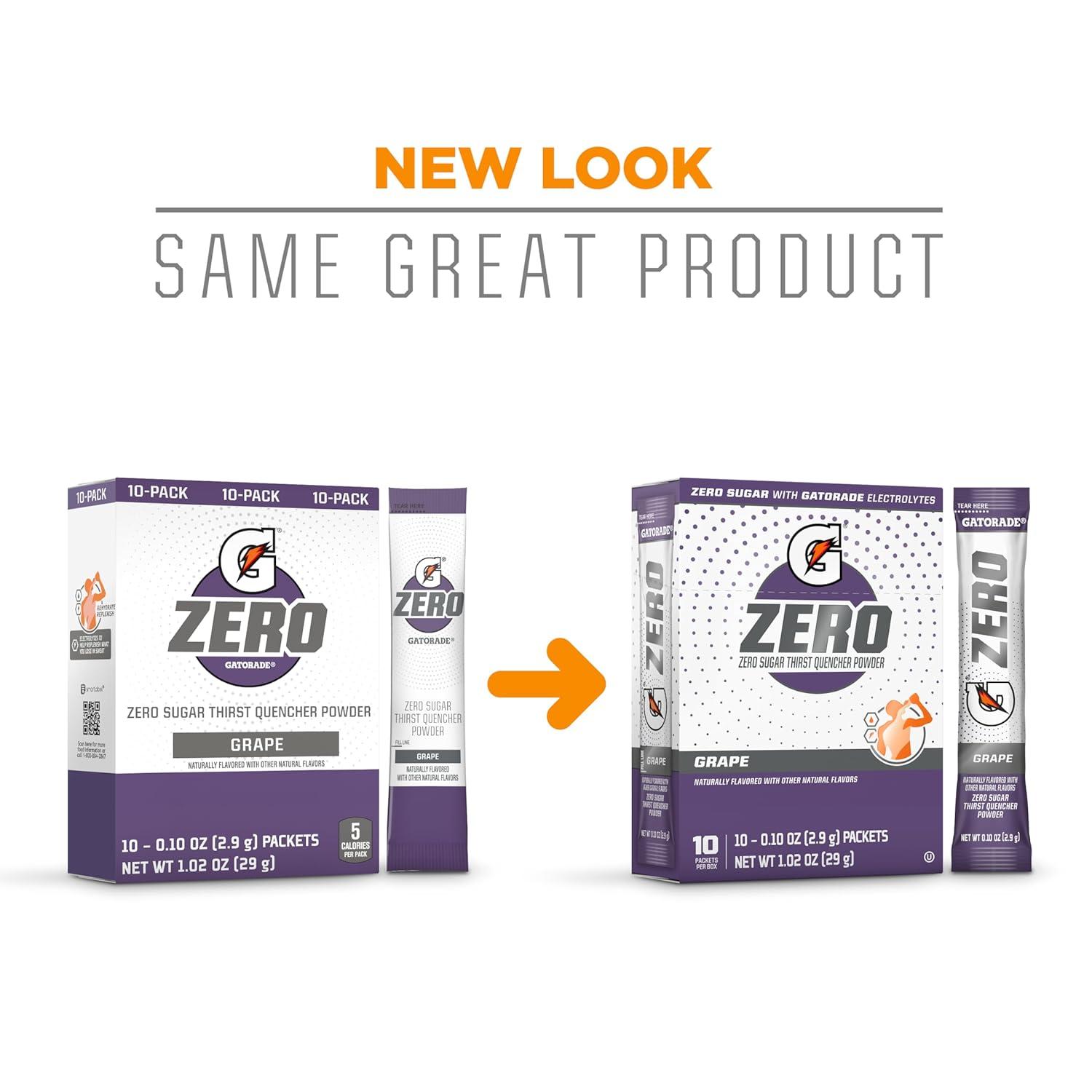 imageGatorade G Zero Sports Drink Mix Powder Packets Fruit Punch Electrolyte Powder Drink Mix for Hydration Zero Sugar Total 120 PacketsGrape