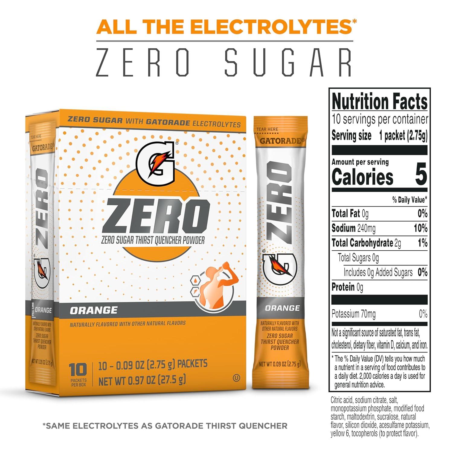 imageGatorade G Zero Sports Drink Mix Powder Packets Fruit Punch Electrolyte Powder Drink Mix for Hydration Zero Sugar Total 120 PacketsOrange