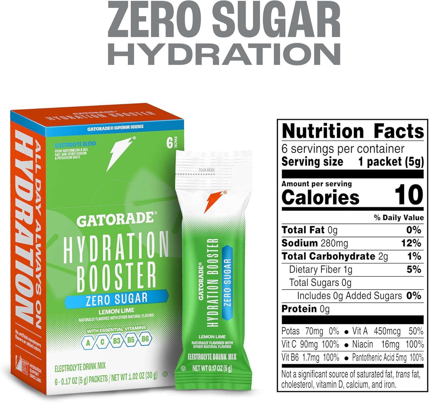imageGatorade Hydration Booster Zero Sugar Passion Fruit Melon Pack of 6Lemon Lime