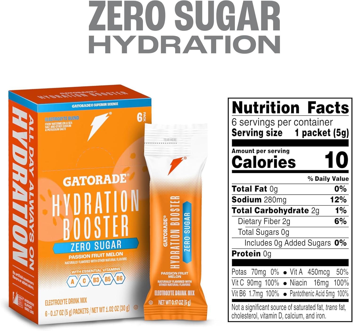 imageGatorade Hydration Booster Zero Sugar Passion Fruit Melon Pack of 6Passion Fruit Melon