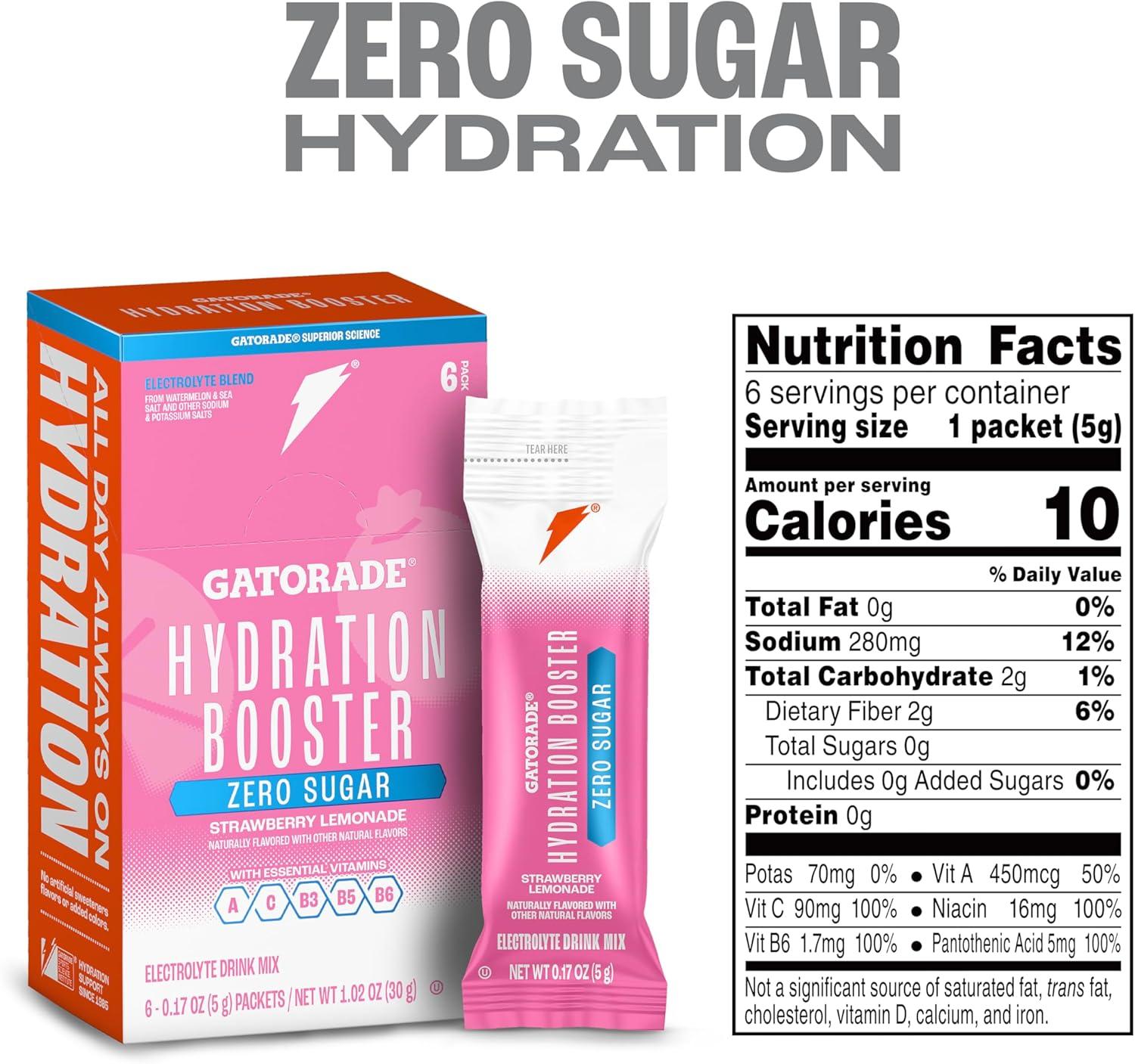 imageGatorade Hydration Booster Zero Sugar Passion Fruit Melon Pack of 6Pink Strawberry Lemonade