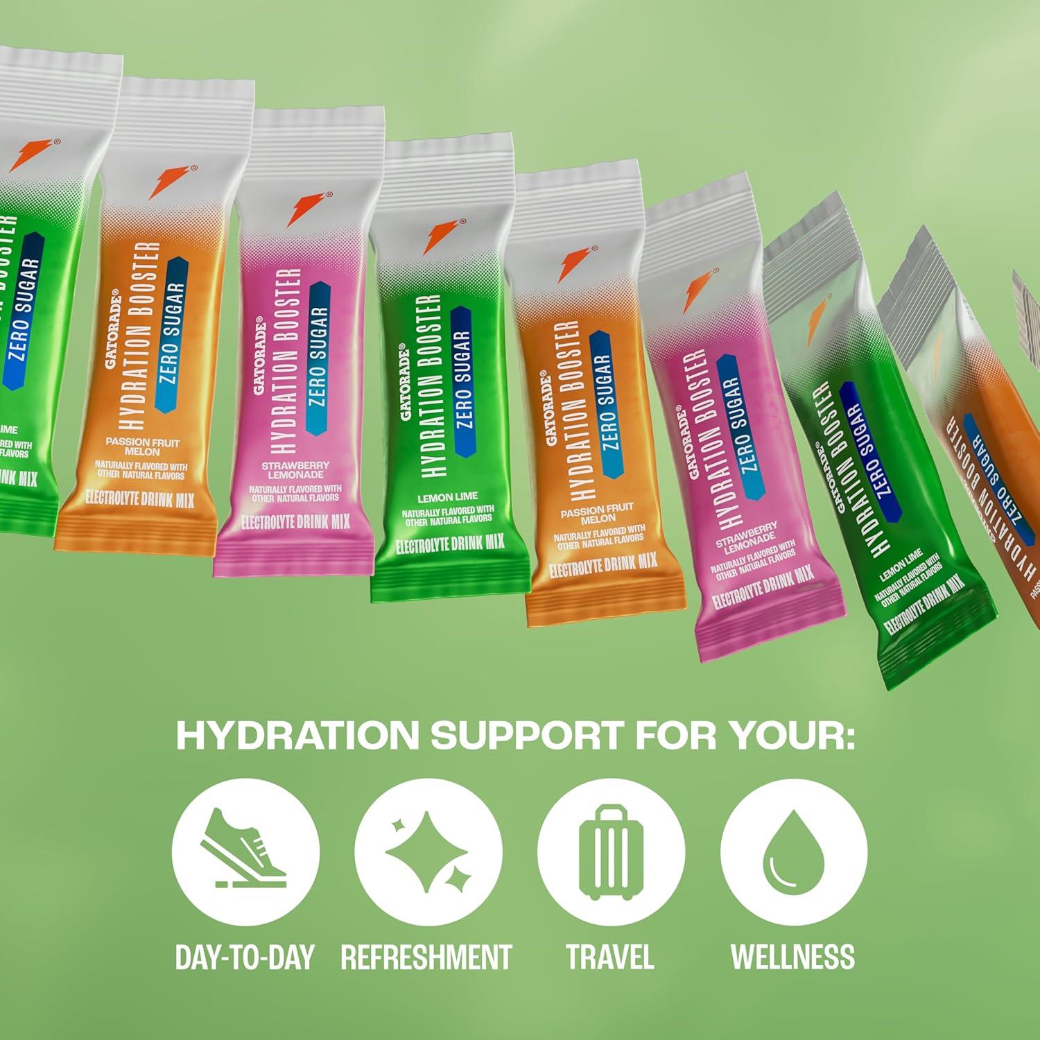 imageGatorade Hydration Booster Zero Sugar Passion Fruit Melon Pack of 6Pink Strawberry Lemonade
