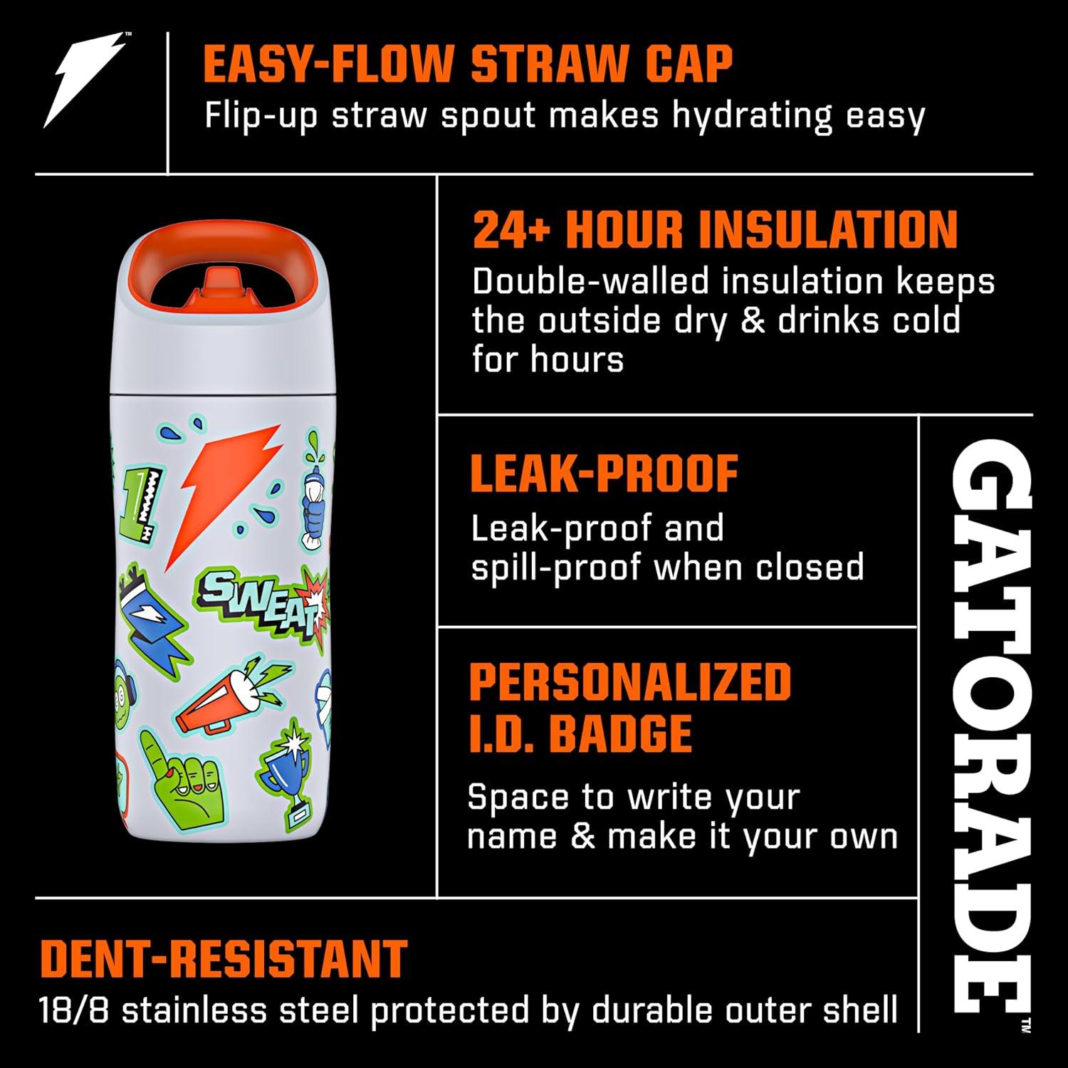 imageGatorade Kids Rookie Metal Water Bottle 12oz Stainless Steel Bottle DoubleWall Insulation Vacuum Insulated Thermo MugRed