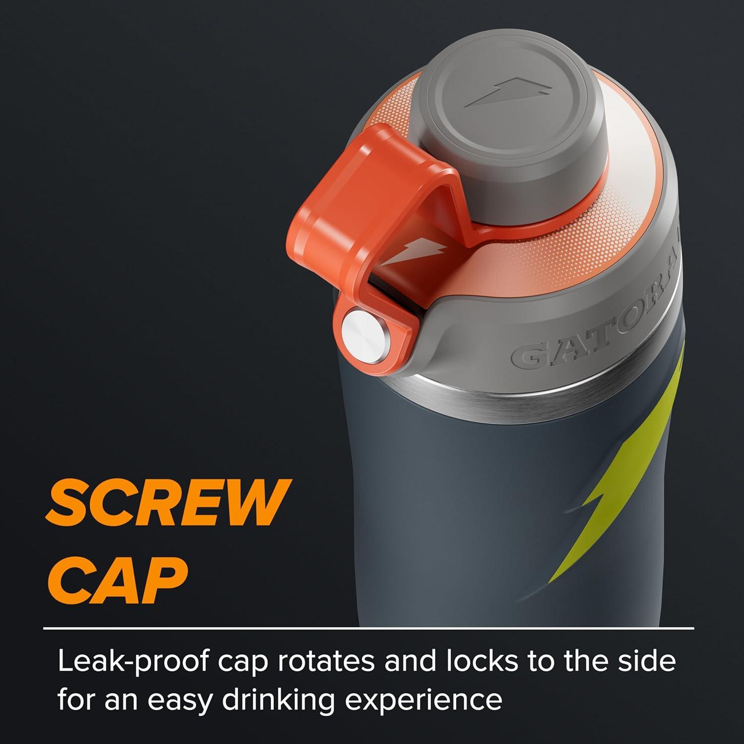 imageGatorade Overtime 22oz Stainless Steel Water Bottle Twist Cap GreyGreyNeon Yellow