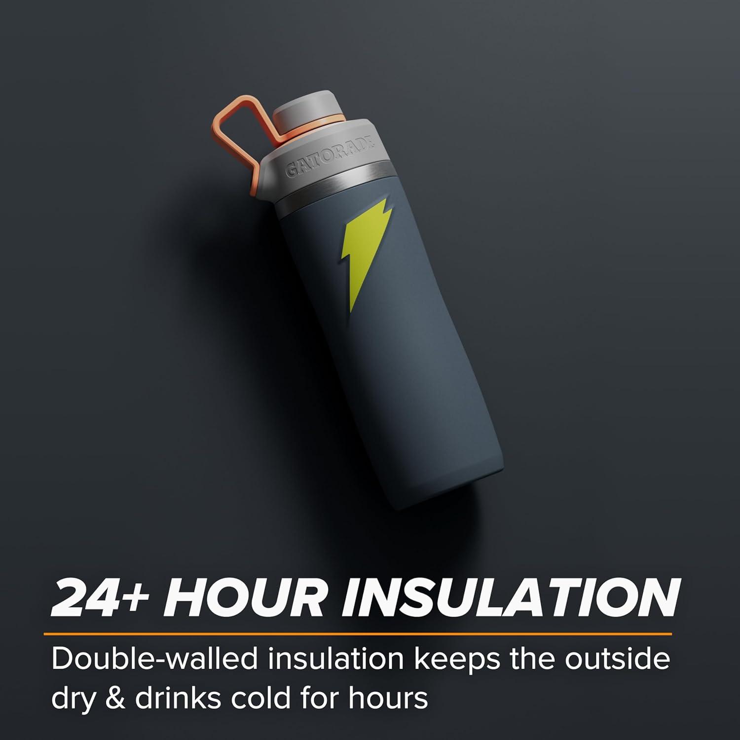 imageGatorade Overtime 22oz Stainless Steel Water Bottle Twist Cap GreyGreyNeon Yellow