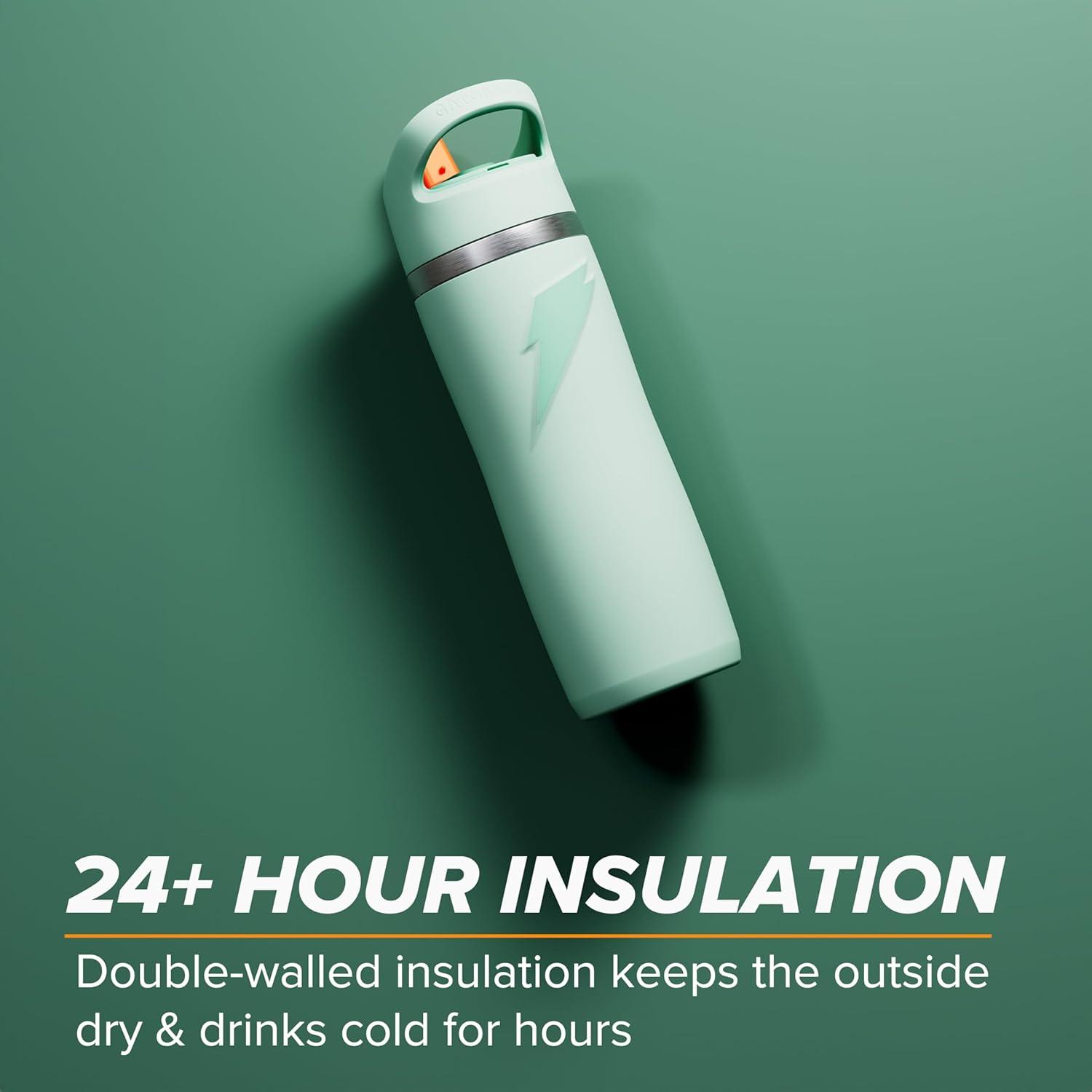 imageGatorade Overtime 22oz Stainless Steel Water Bottle Twist Cap GreyOrange