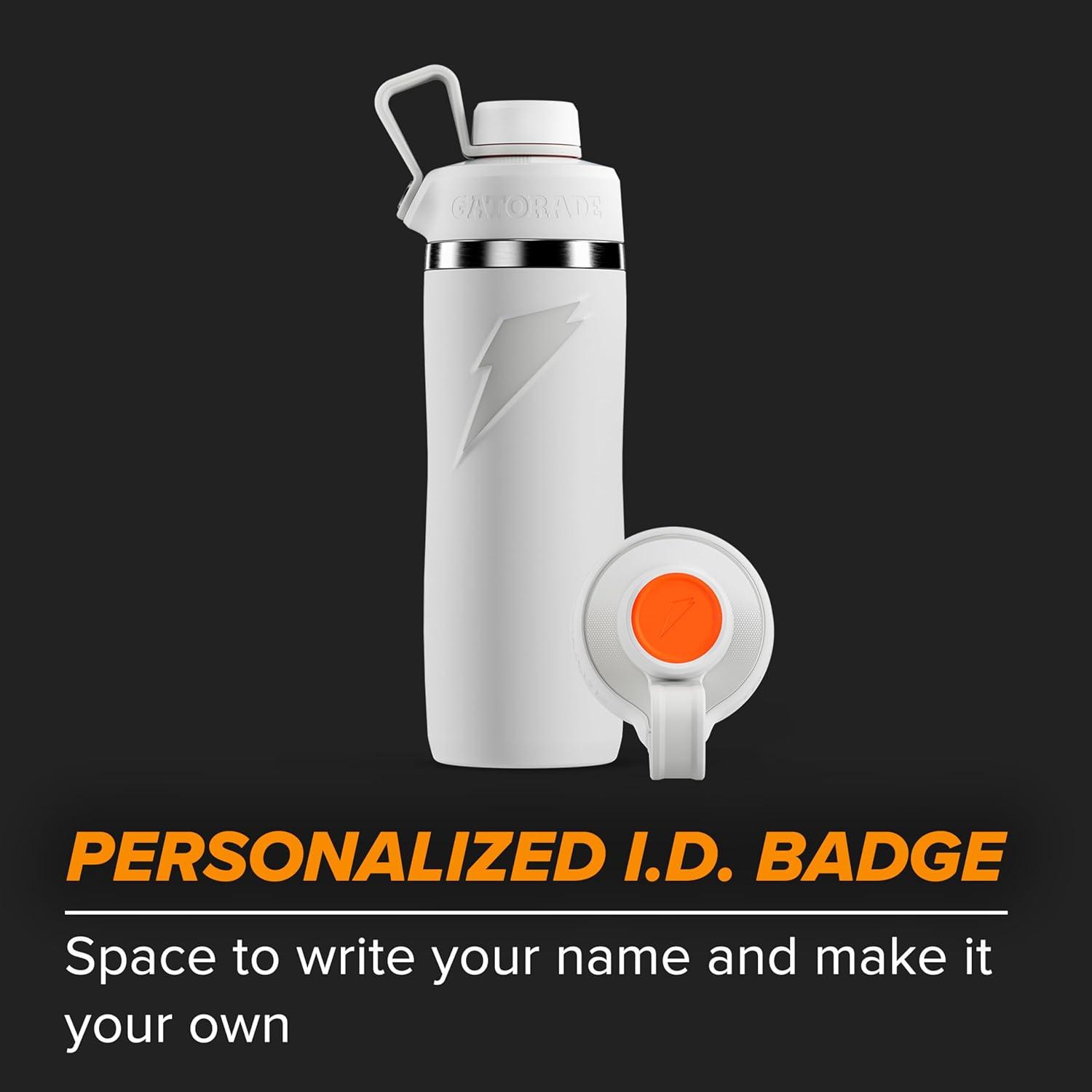 imageGatorade Overtime 22oz Stainless Steel Water Bottle Twist Cap GreyOrange