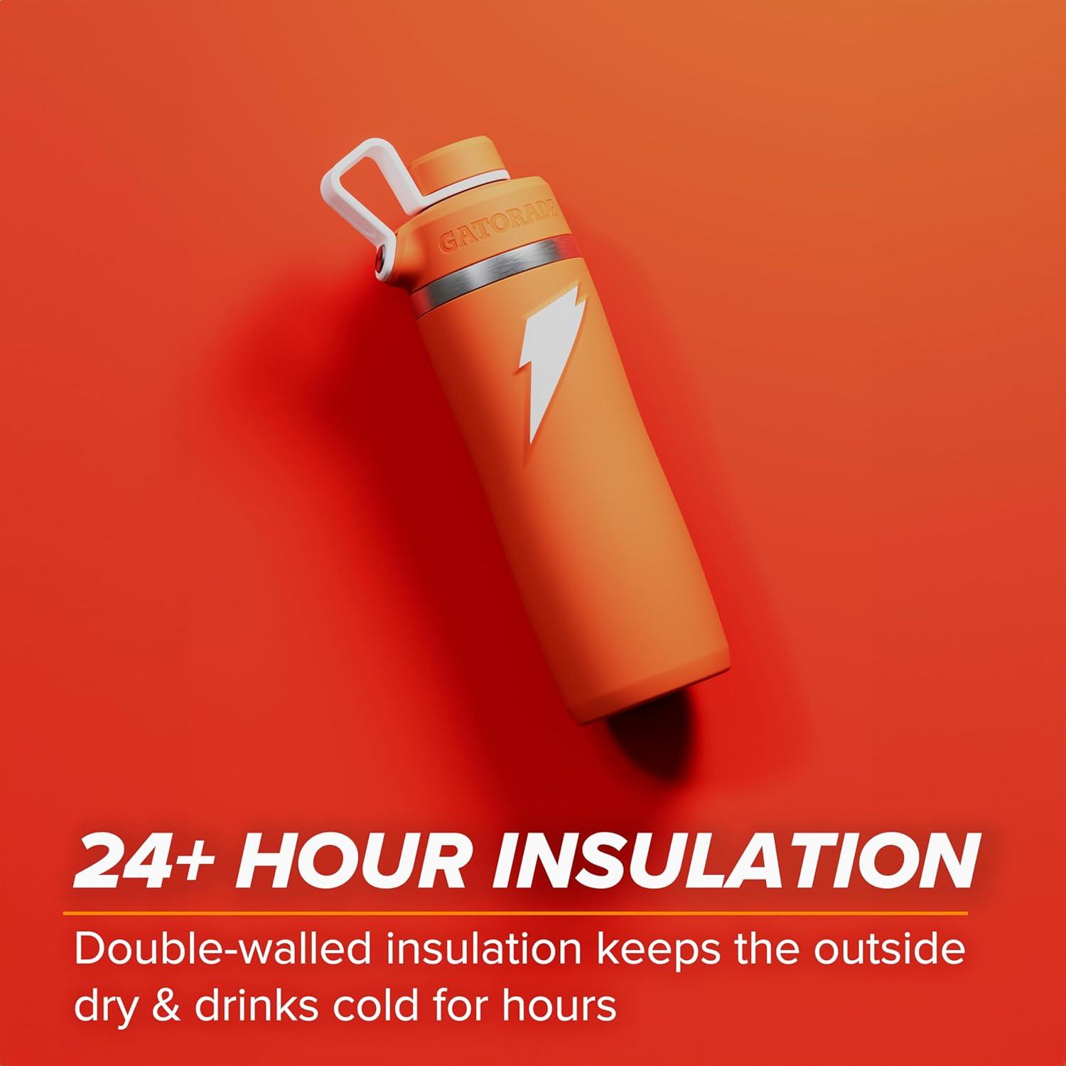 imageGatorade Overtime 22oz Stainless Steel Water Bottle Twist Cap GreyPink