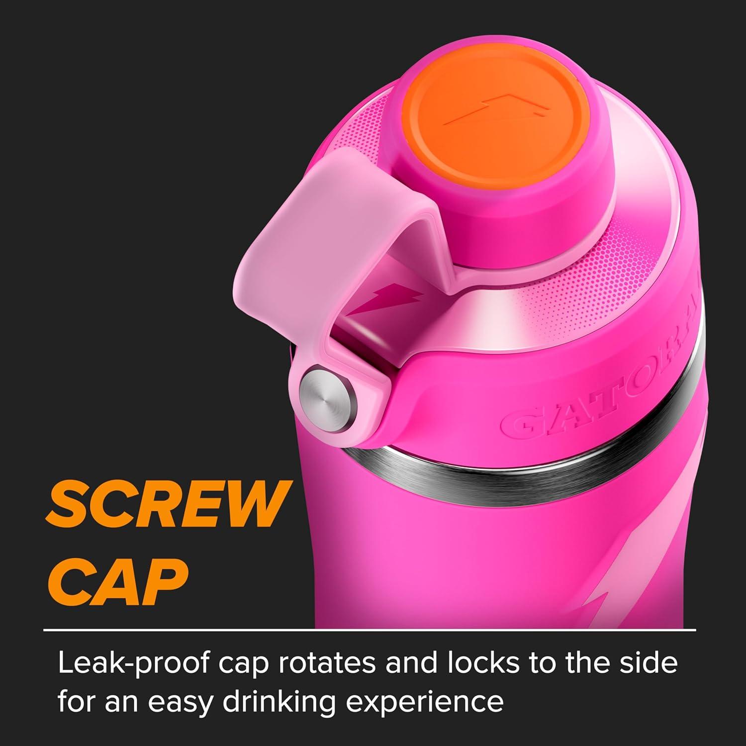 imageGatorade Overtime 22oz Stainless Steel Water Bottle Twist Cap GreyPink