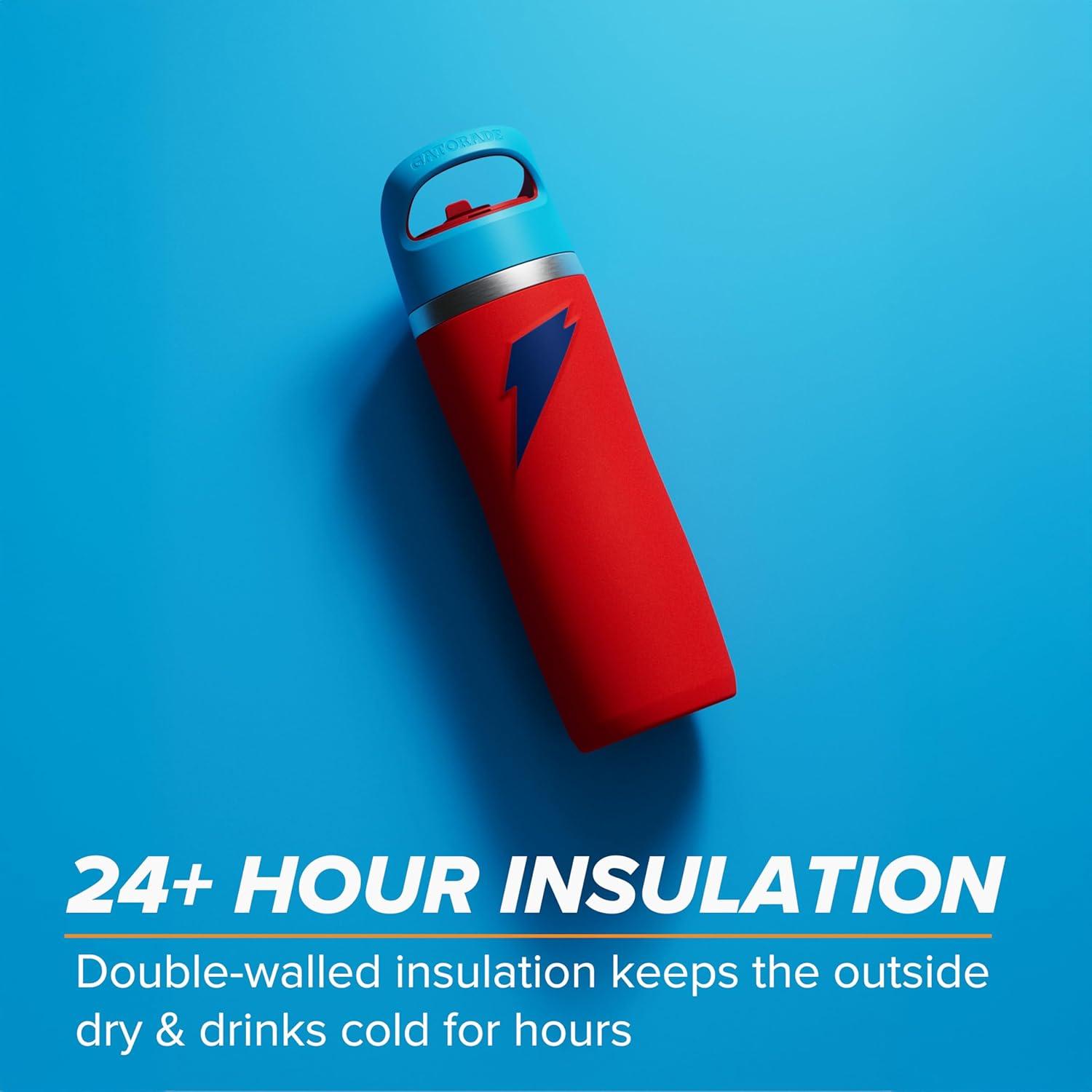 imageGatorade Overtime 22oz Stainless Steel Water Bottle Twist Cap GreyRedBlue