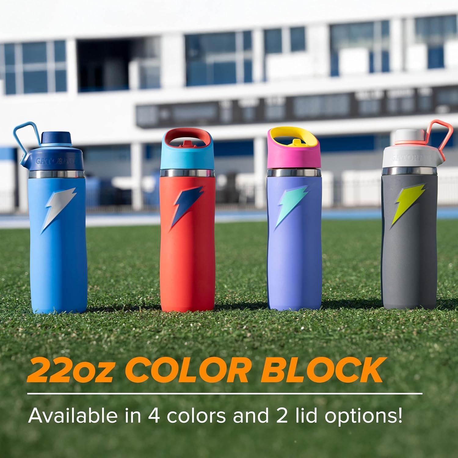 imageGatorade Overtime 22oz Stainless Steel Water Bottle Twist Cap GreyRedBlue