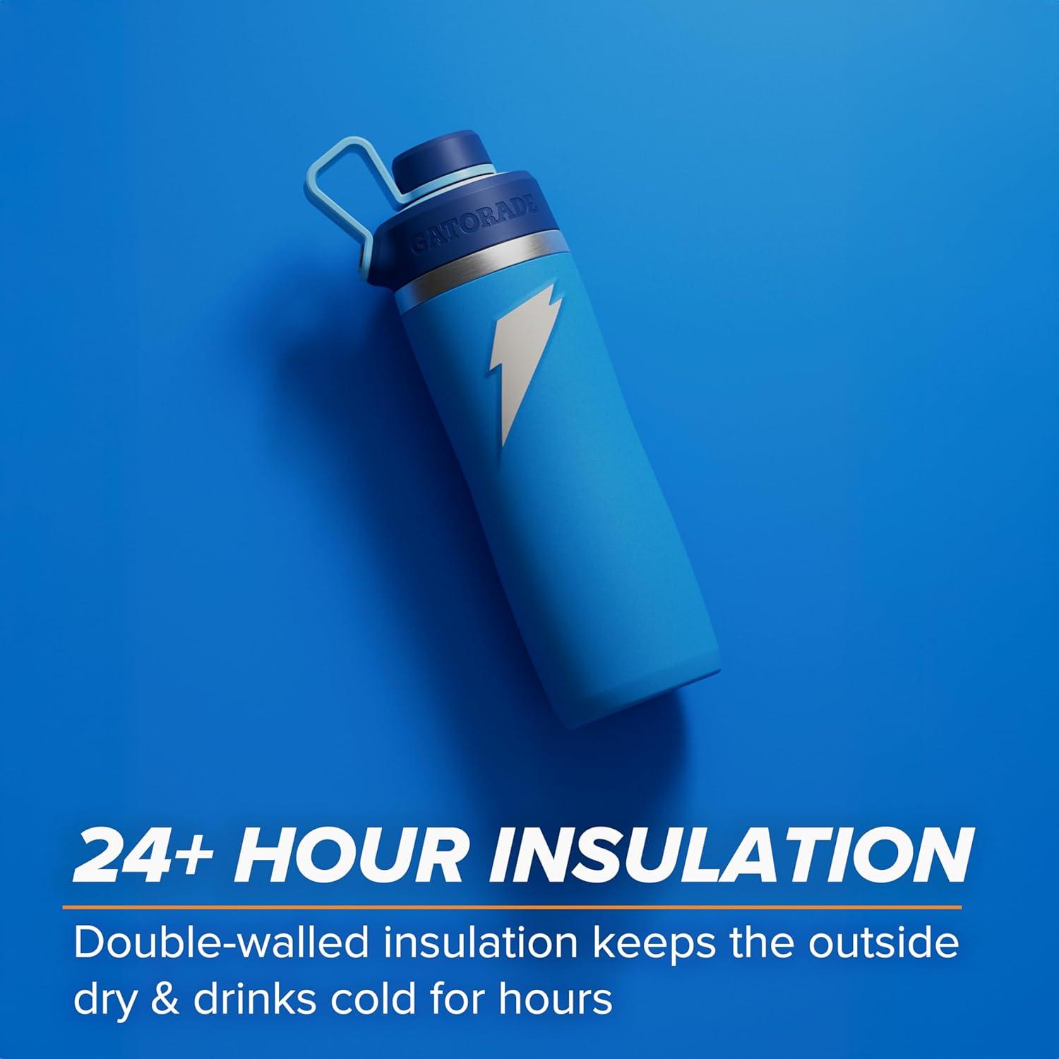 imageGatorade Overtime 22oz Stainless Steel Water Bottle Twist Cap GreyRoyal BlueNavy