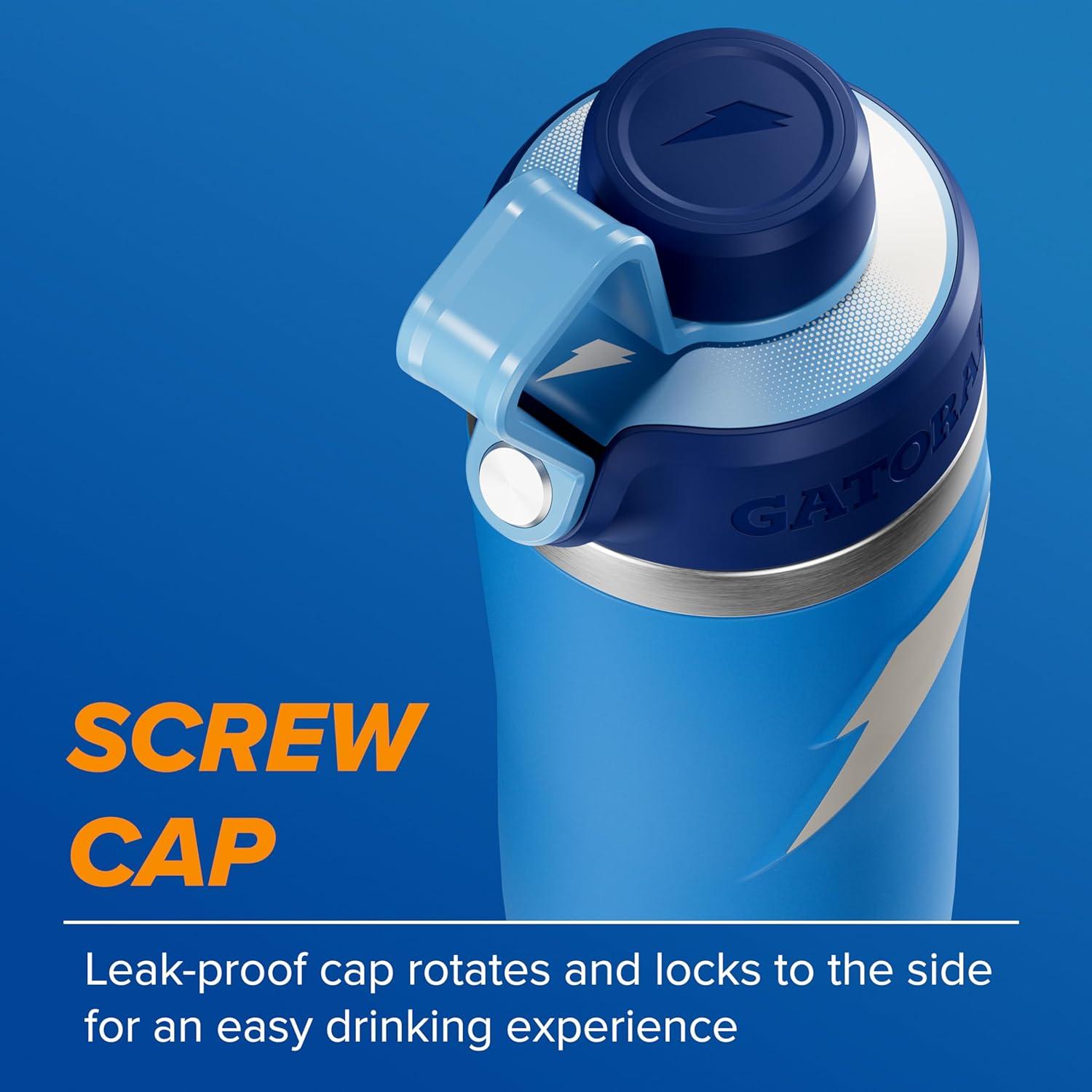 imageGatorade Overtime 22oz Stainless Steel Water Bottle Twist Cap GreyRoyal BlueNavy